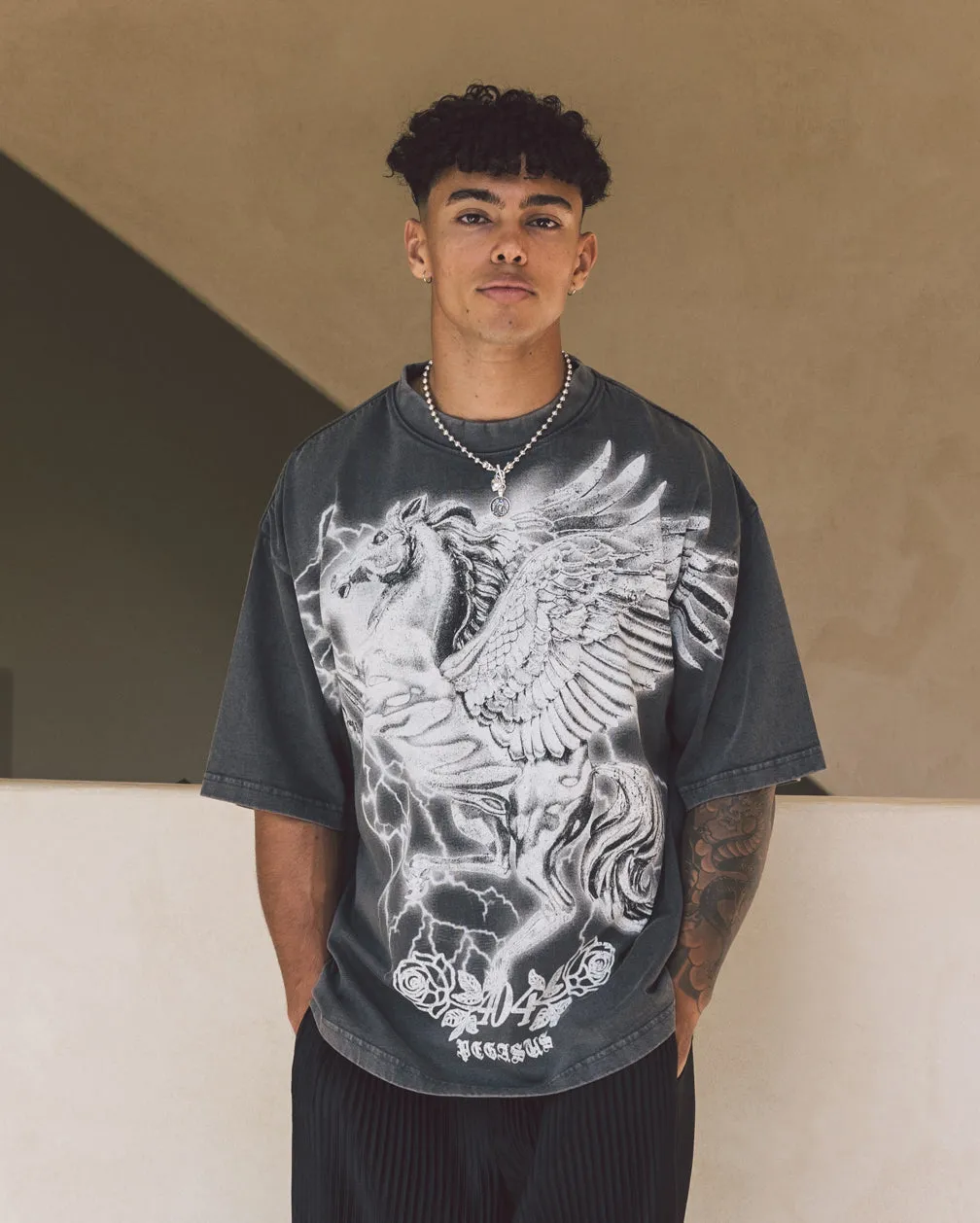 404 Pegasus Vintage T-Shirt Charcoal