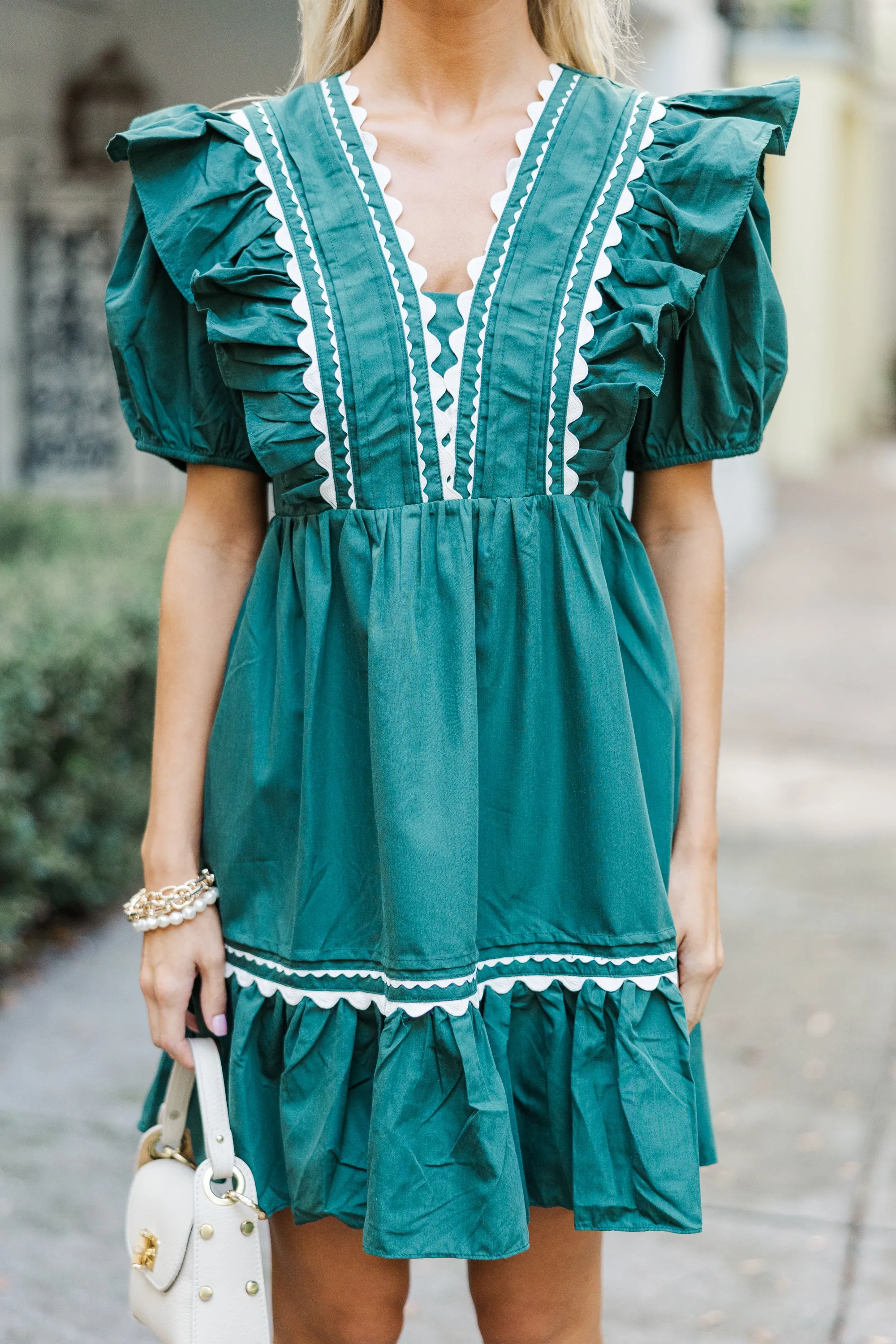 All To Give Forest Green Scalloped Dress