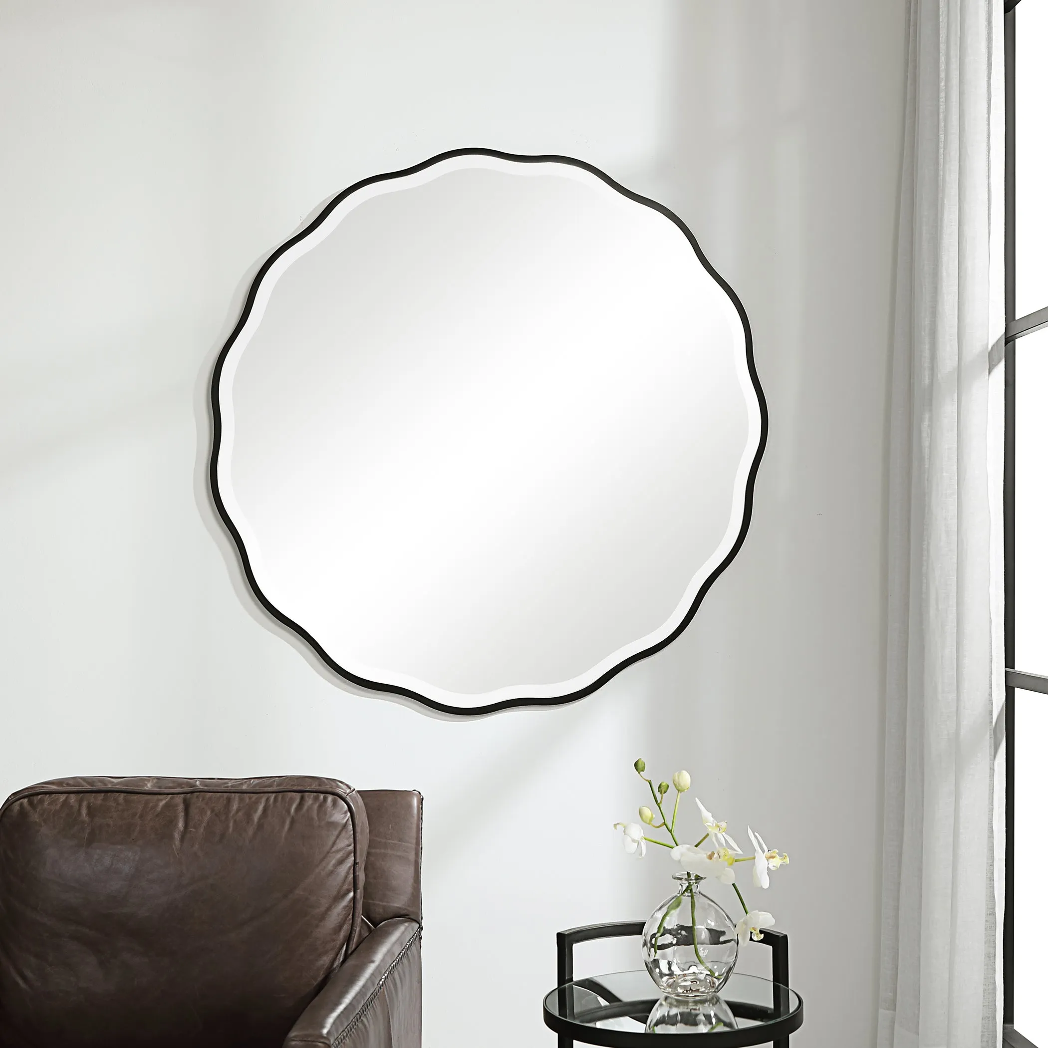 Aneta Black Round Mirror