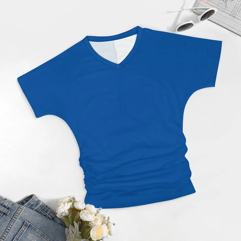 Assorted Spring Colors V-neck pleated T-shirt