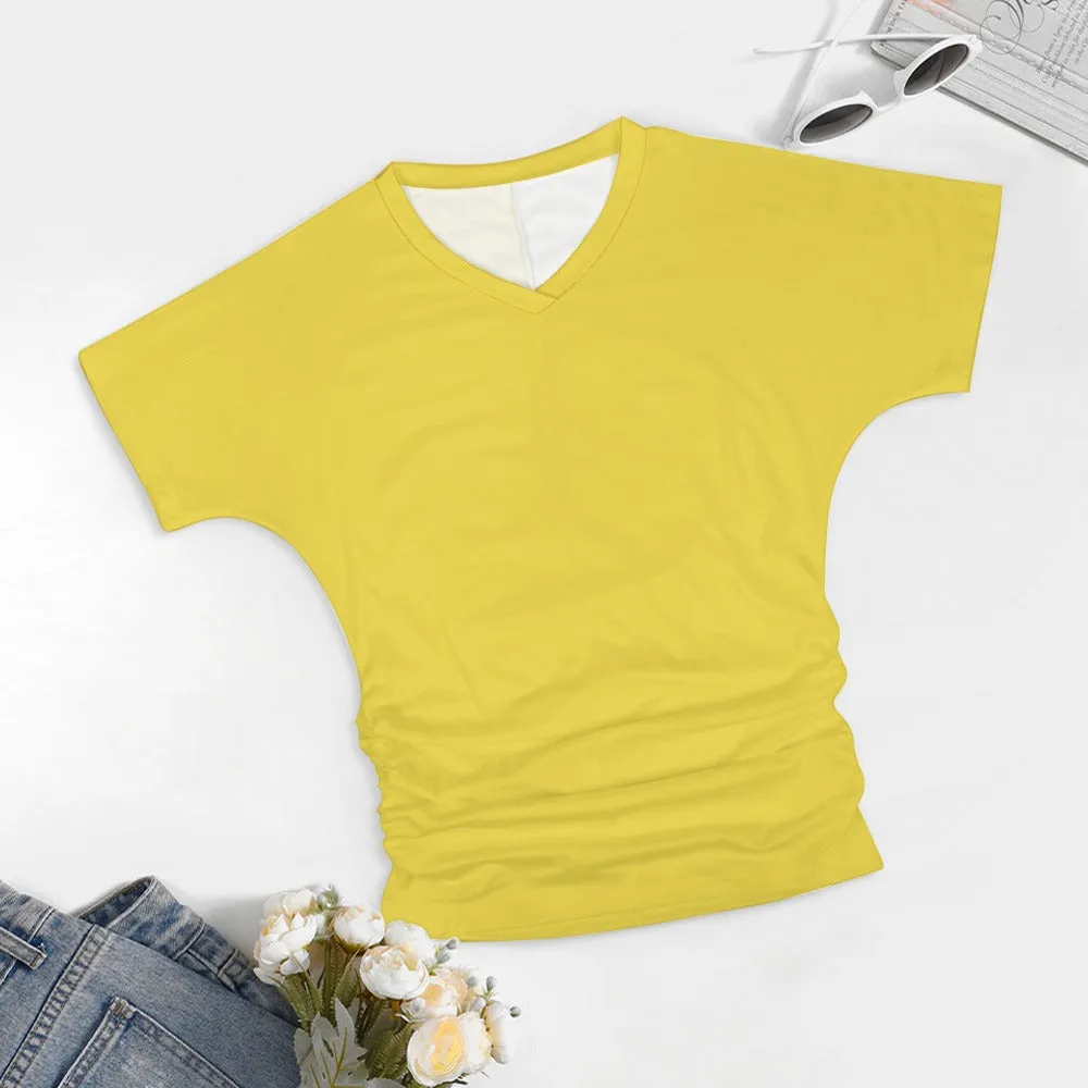 Assorted Spring Colors V-neck pleated T-shirt