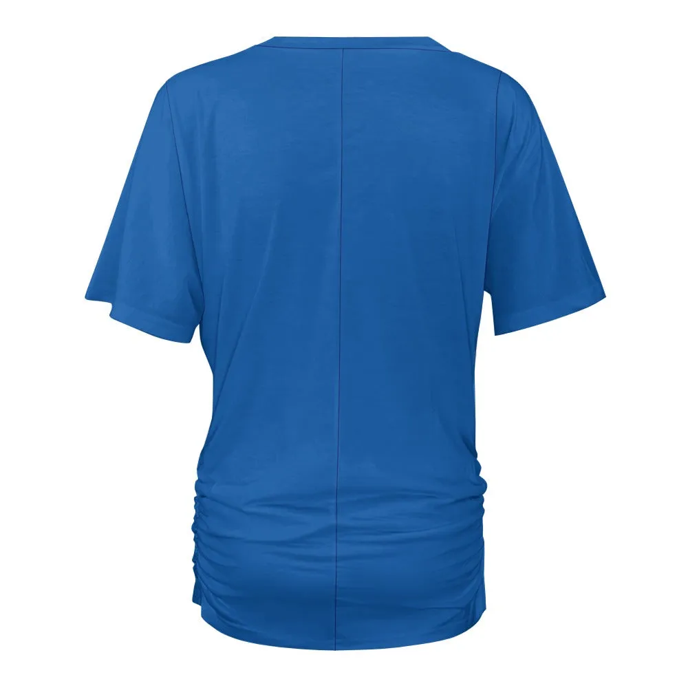 Assorted Spring Colors V-neck pleated T-shirt