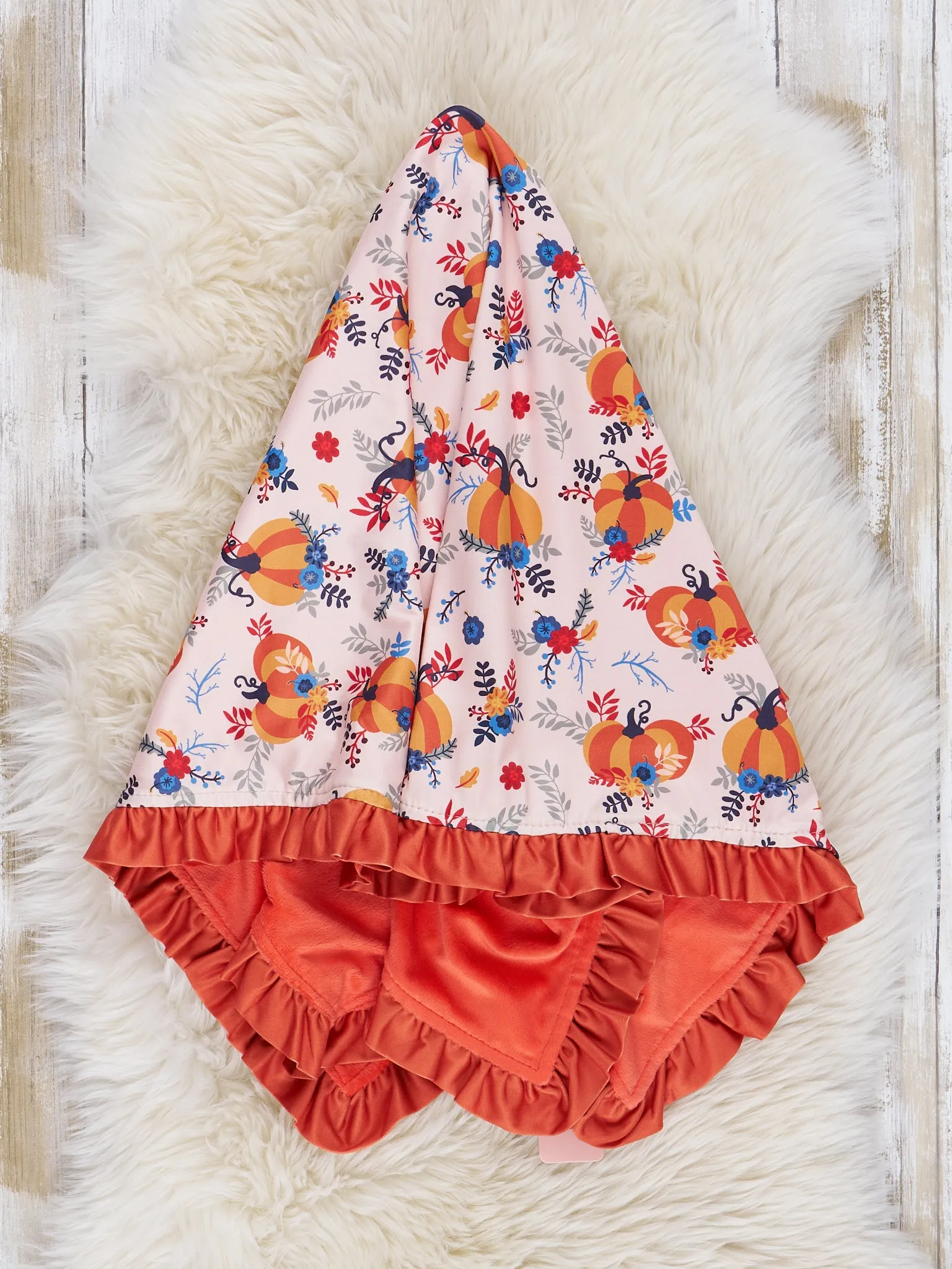 Burnt Orange & Dark Chambray Pumpkins Ruffle Minky Blanket