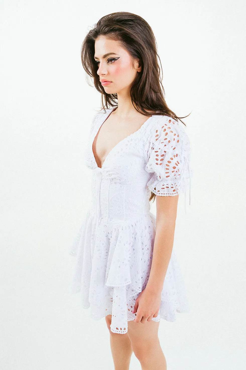 'CHRISTIE' Broderie Anglaise White Cotton Mini Dress