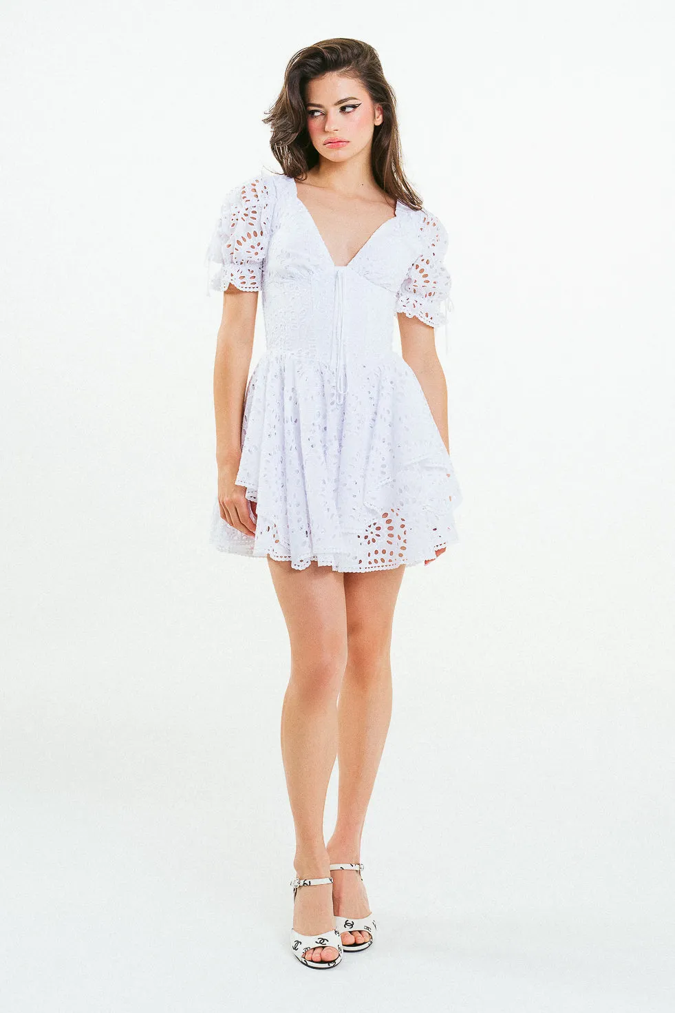 'CHRISTIE' Broderie Anglaise White Cotton Mini Dress