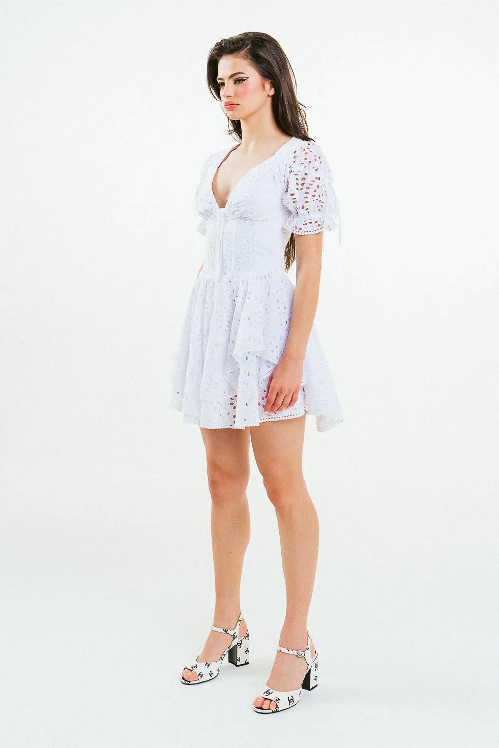 'CHRISTIE' Broderie Anglaise White Cotton Mini Dress