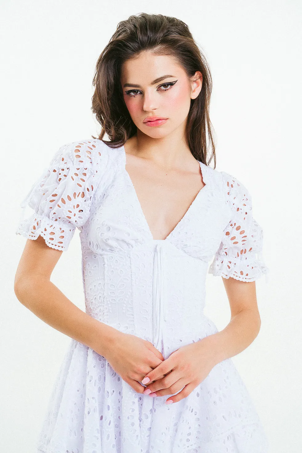 'CHRISTIE' Broderie Anglaise White Cotton Mini Dress