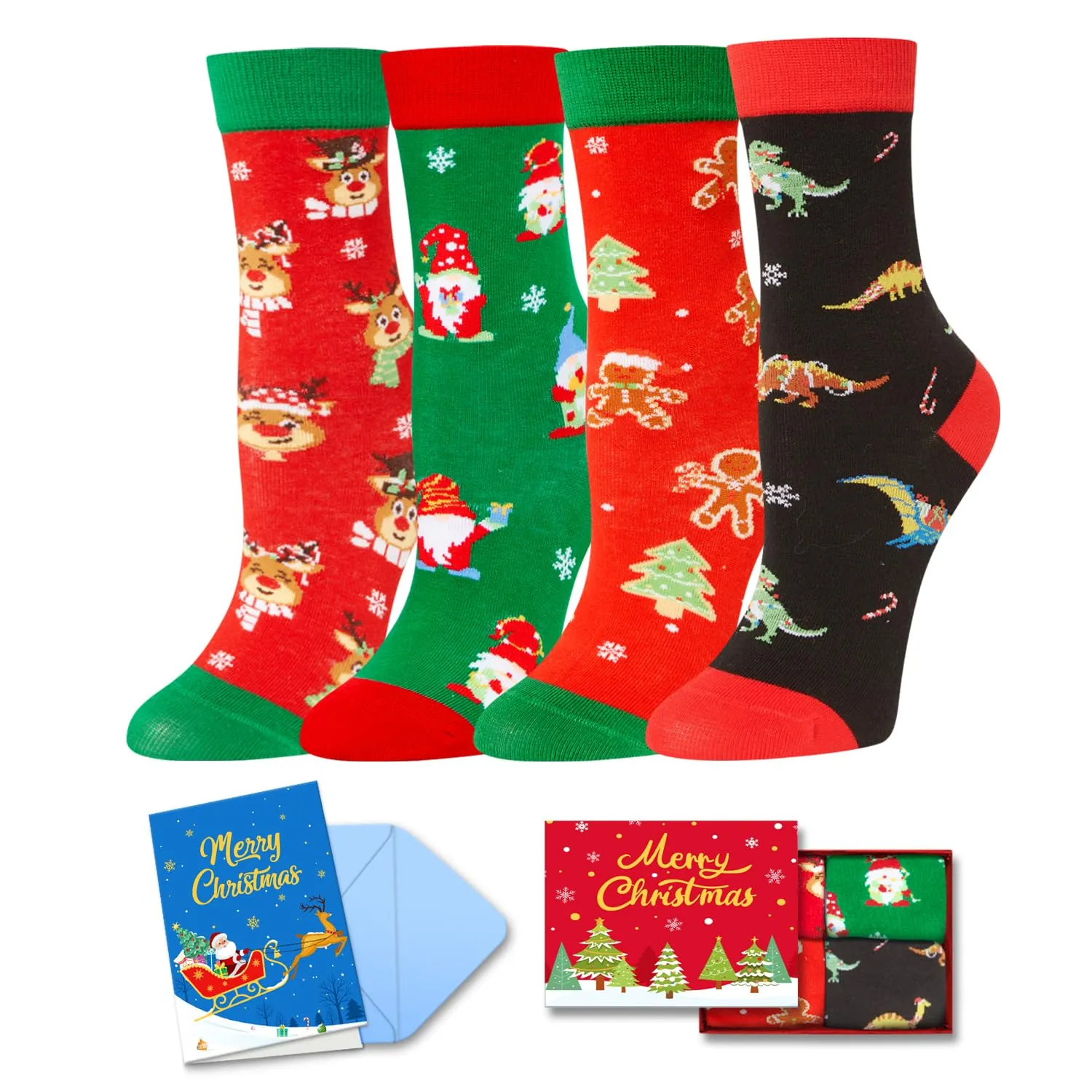 Christmas Gifts Stocking Socks for Boy Girl - Gnome Reindeer Xmas Socks for Kids with Greeting Card 10-12 Years