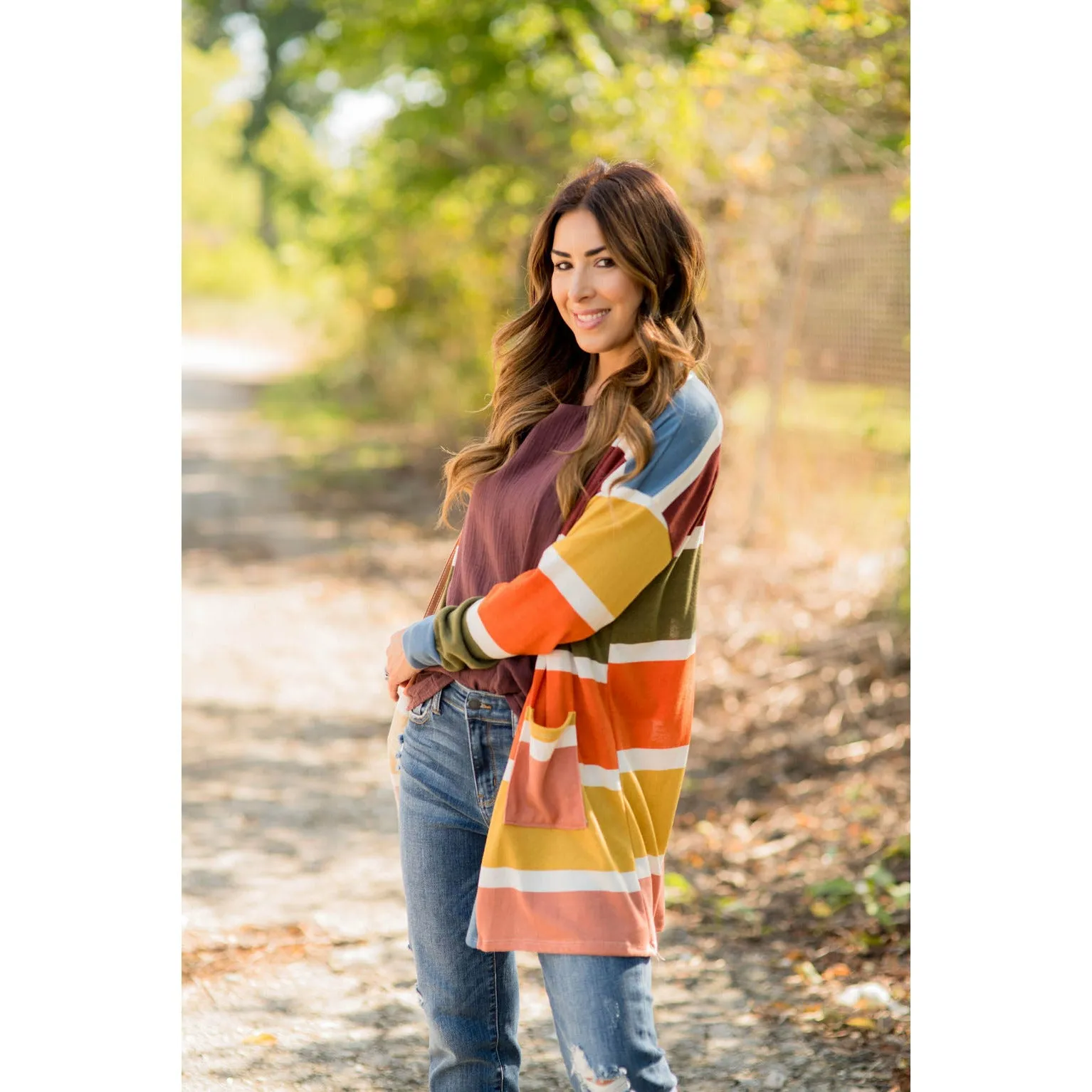 Color Blocked Mixed Stripe Cardigan