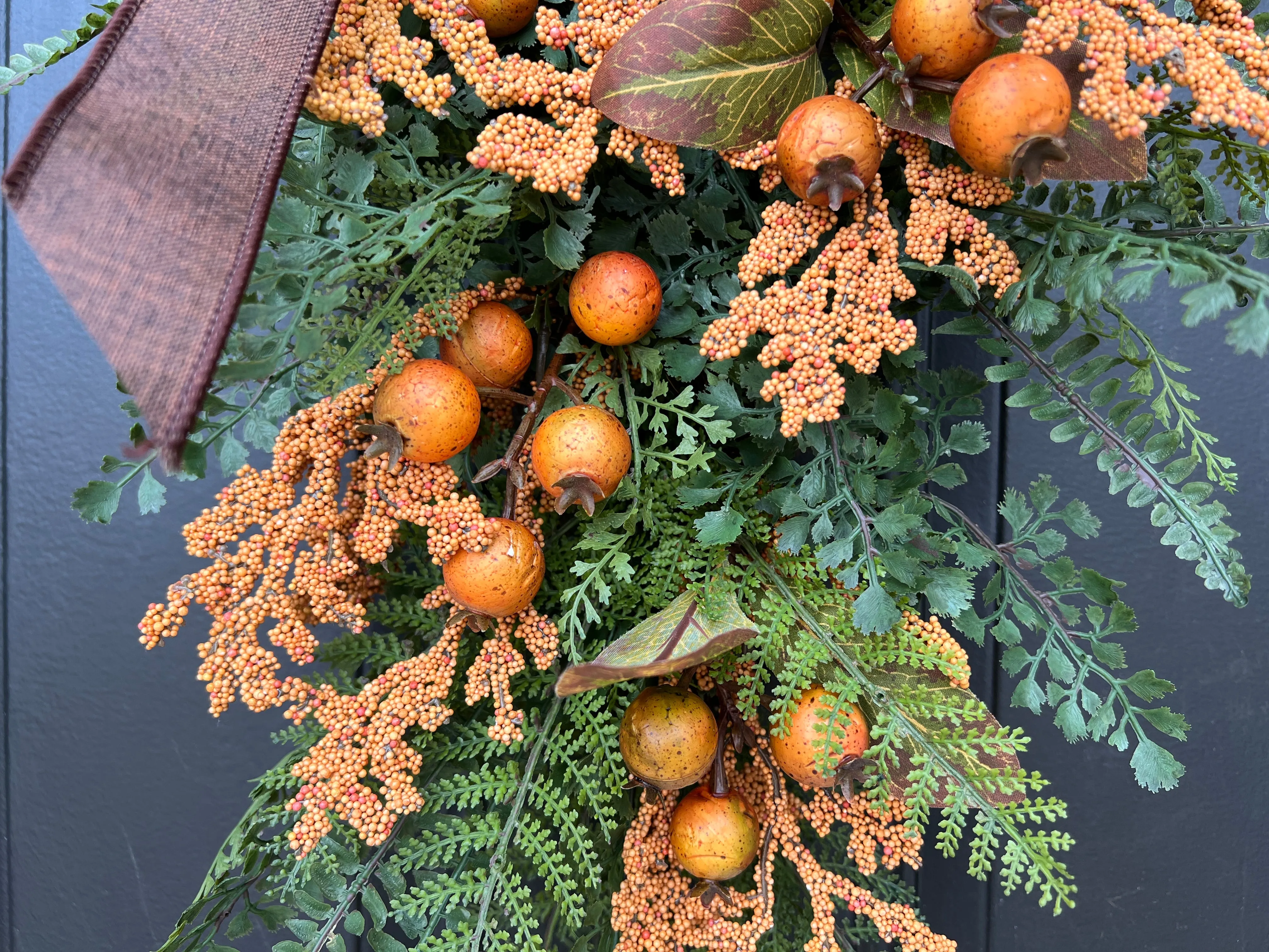 Cozy Fern Swag with Orange Fall Berry Clusters