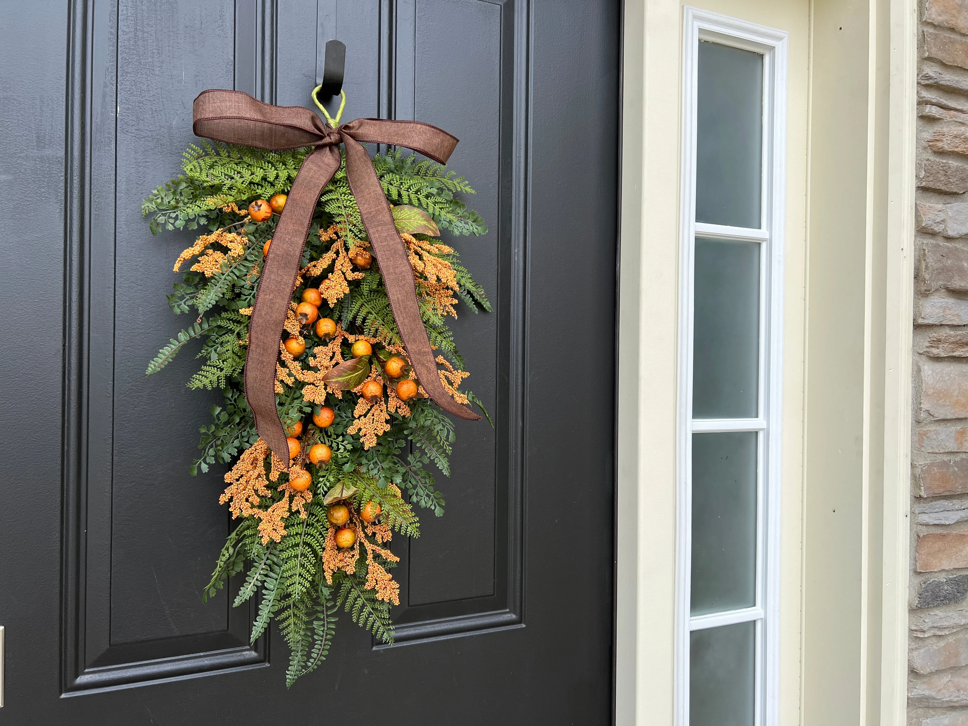 Cozy Fern Swag with Orange Fall Berry Clusters