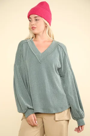 Cozy Two-Tone Oversized Knit Top in Moss