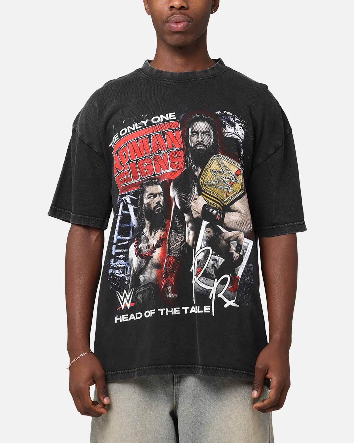 Culture Kings X WWE Roman Reigns Vintage T-Shirt Black Acidwash