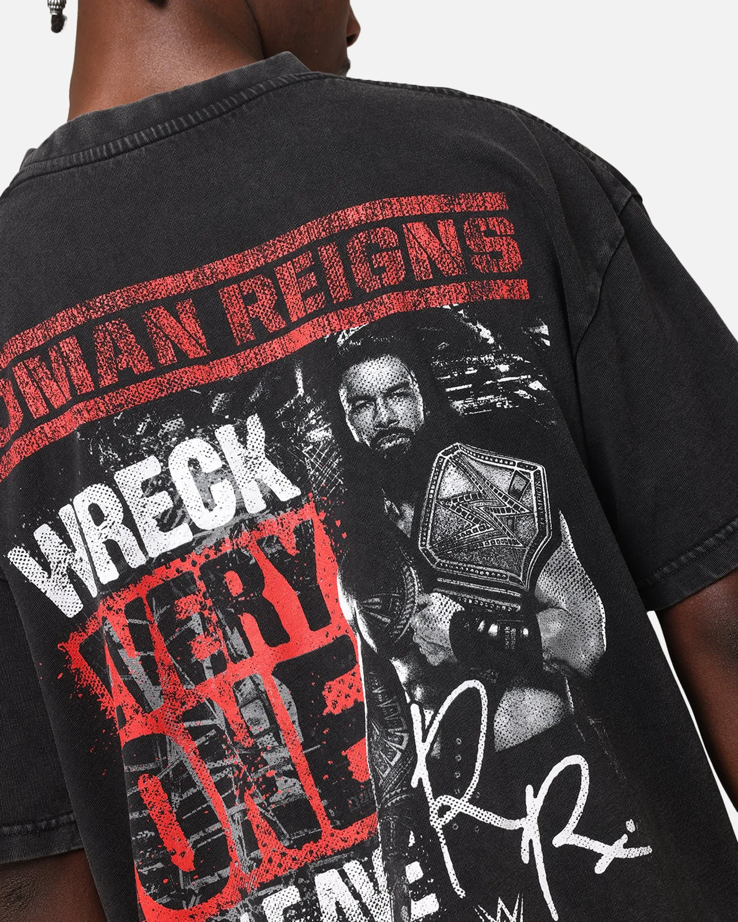 Culture Kings X WWE Roman Reigns Vintage T-Shirt Black Acidwash