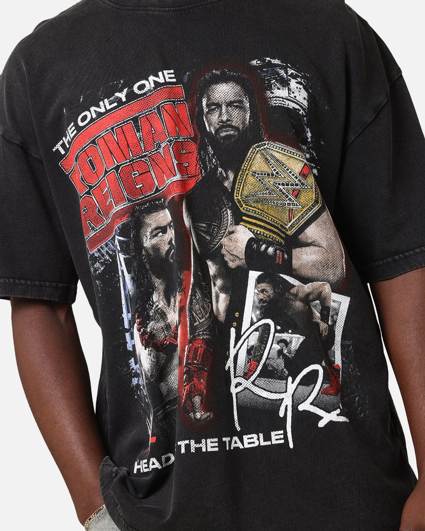 Culture Kings X WWE Roman Reigns Vintage T-Shirt Black Acidwash