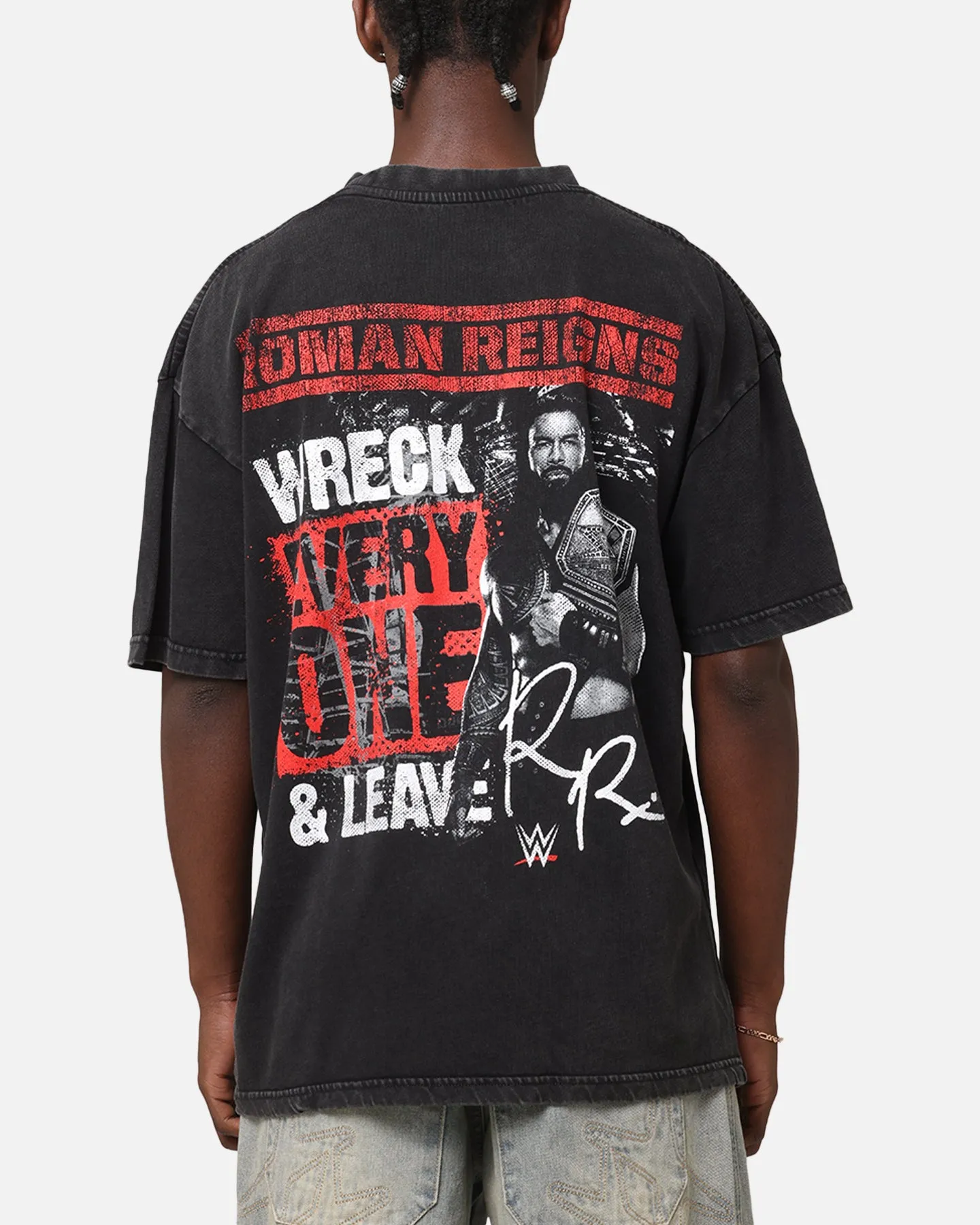 Culture Kings X WWE Roman Reigns Vintage T-Shirt Black Acidwash