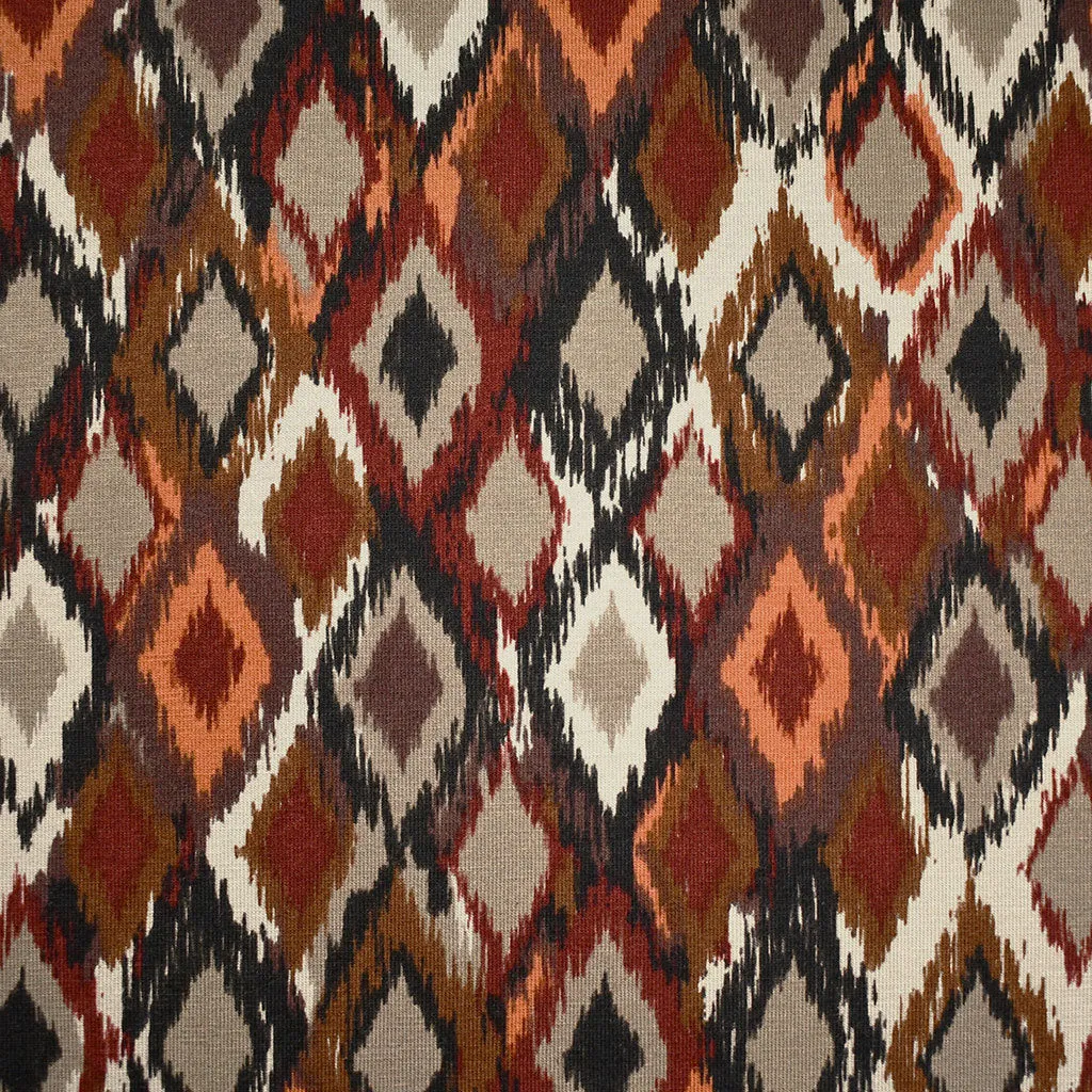 Designer Distressed Ikat Print Rayon Jersey Knit Rust/Multi