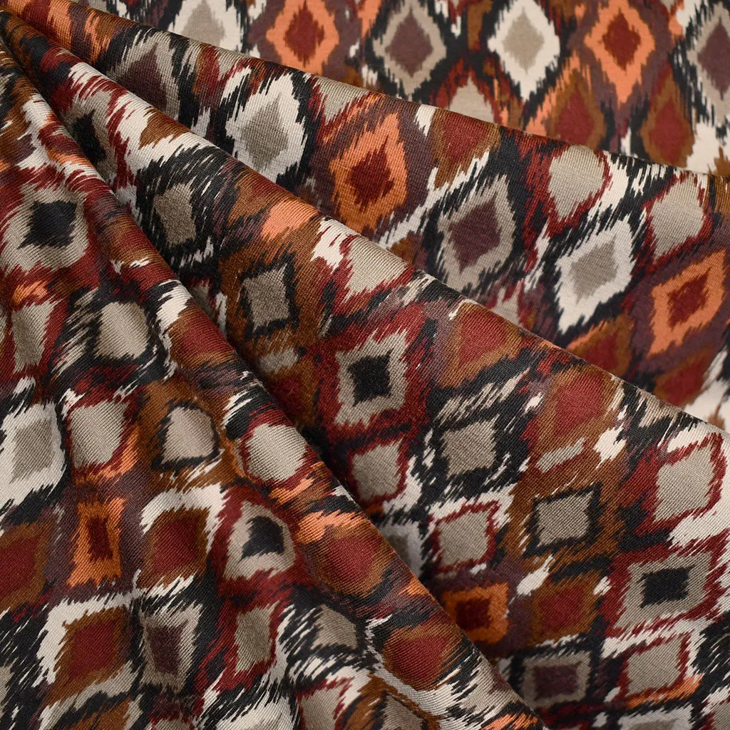 Designer Distressed Ikat Print Rayon Jersey Knit Rust/Multi