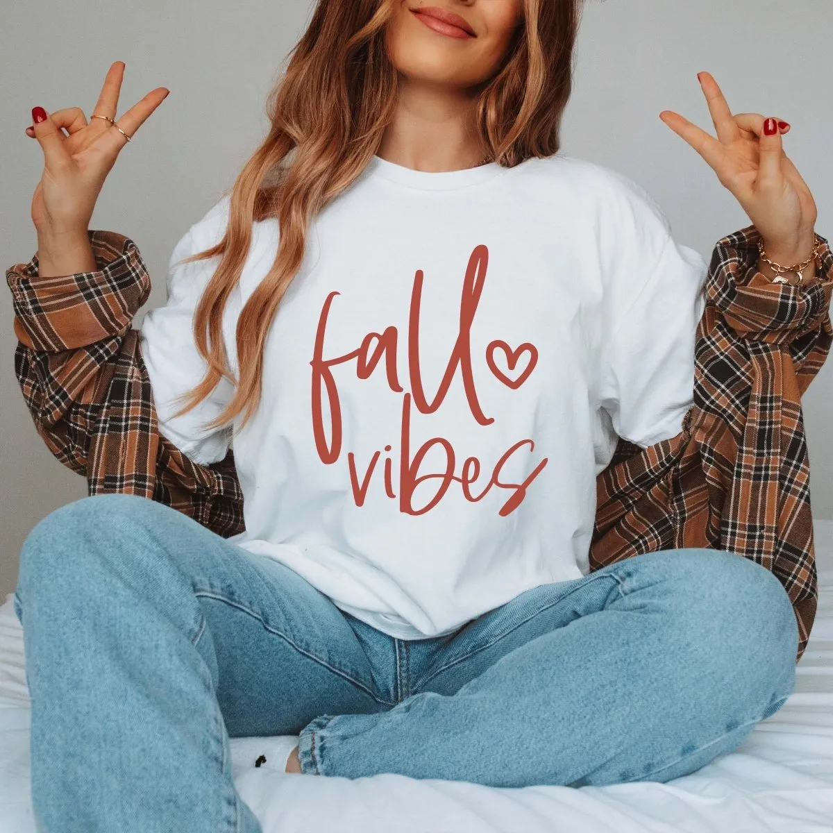 Fall Vibes Heart Comfort Color Wholesale Tee - Quick Shipping