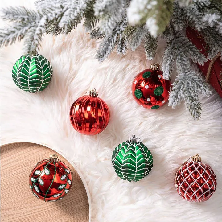 Festive Christmas Ornament Bundle, 32 Red and Green Baubles