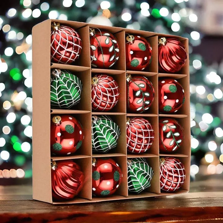 Festive Christmas Ornament Bundle, 32 Red and Green Baubles