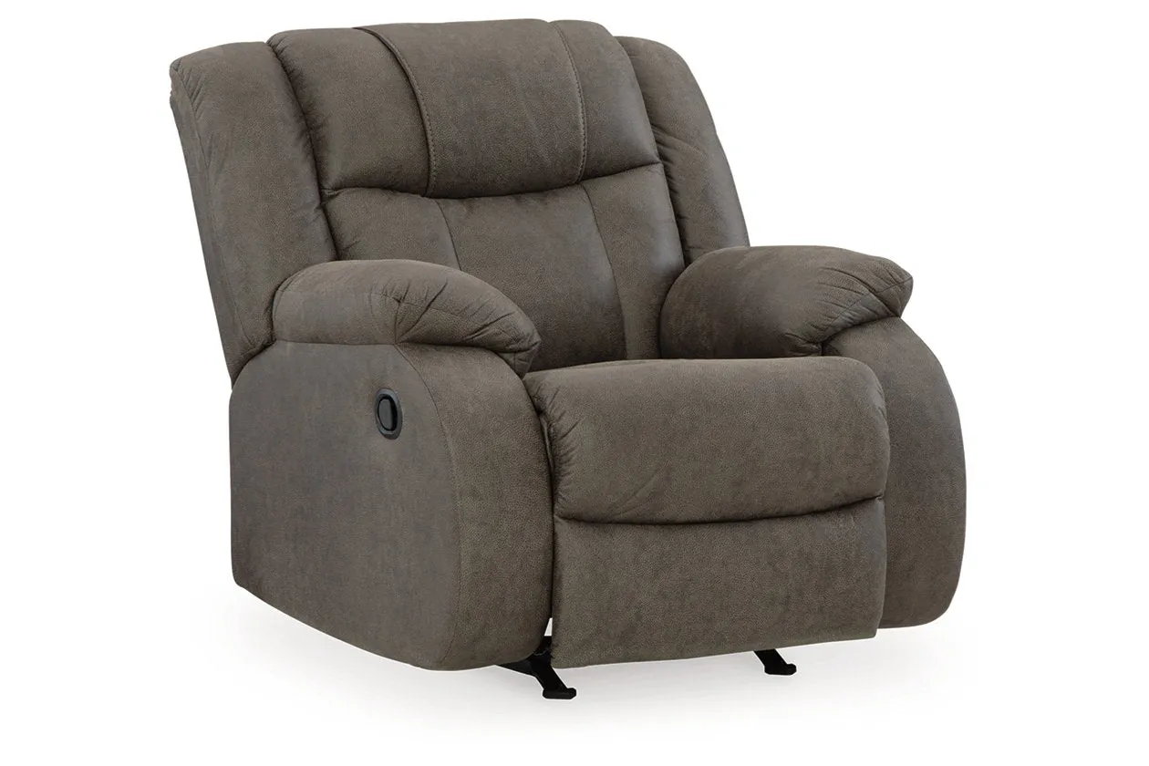 First Base Gunmetal Reclining Sofa, Loveseat and Recliner