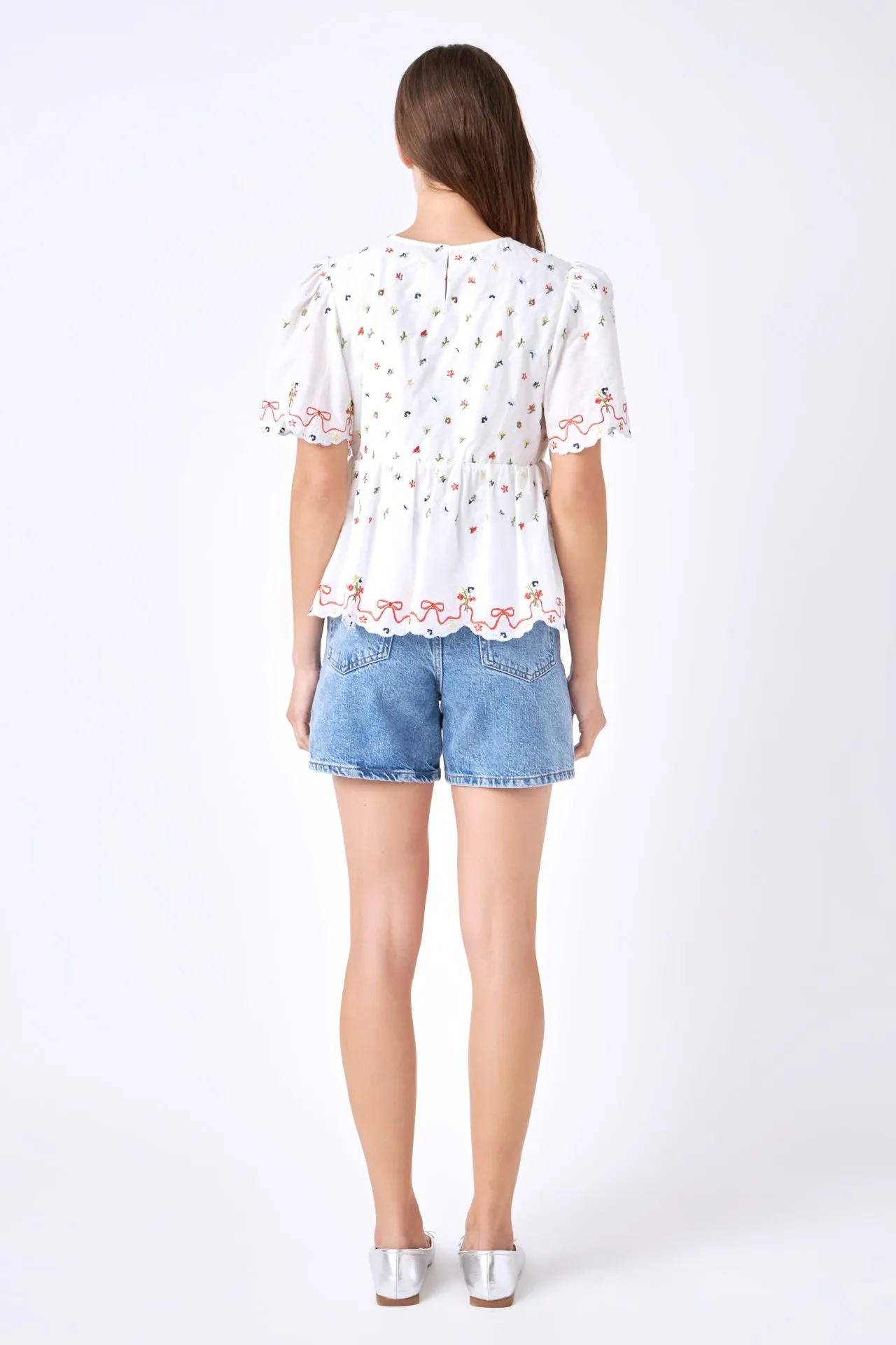 Floral Embroidery Scalloped Top