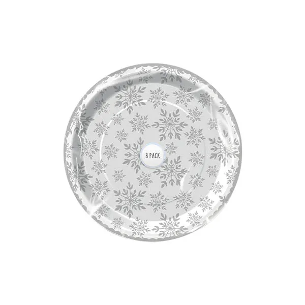 Foiled Snowflake Paper Plates 8 Pack