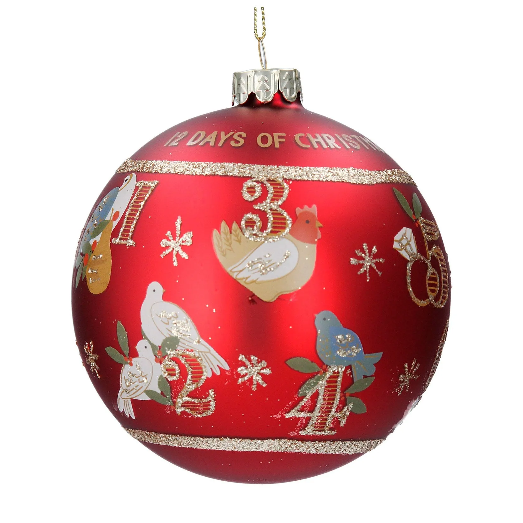 Gisela Graham 10cm Matt Red 12 Days of Christmas Glass Bauble