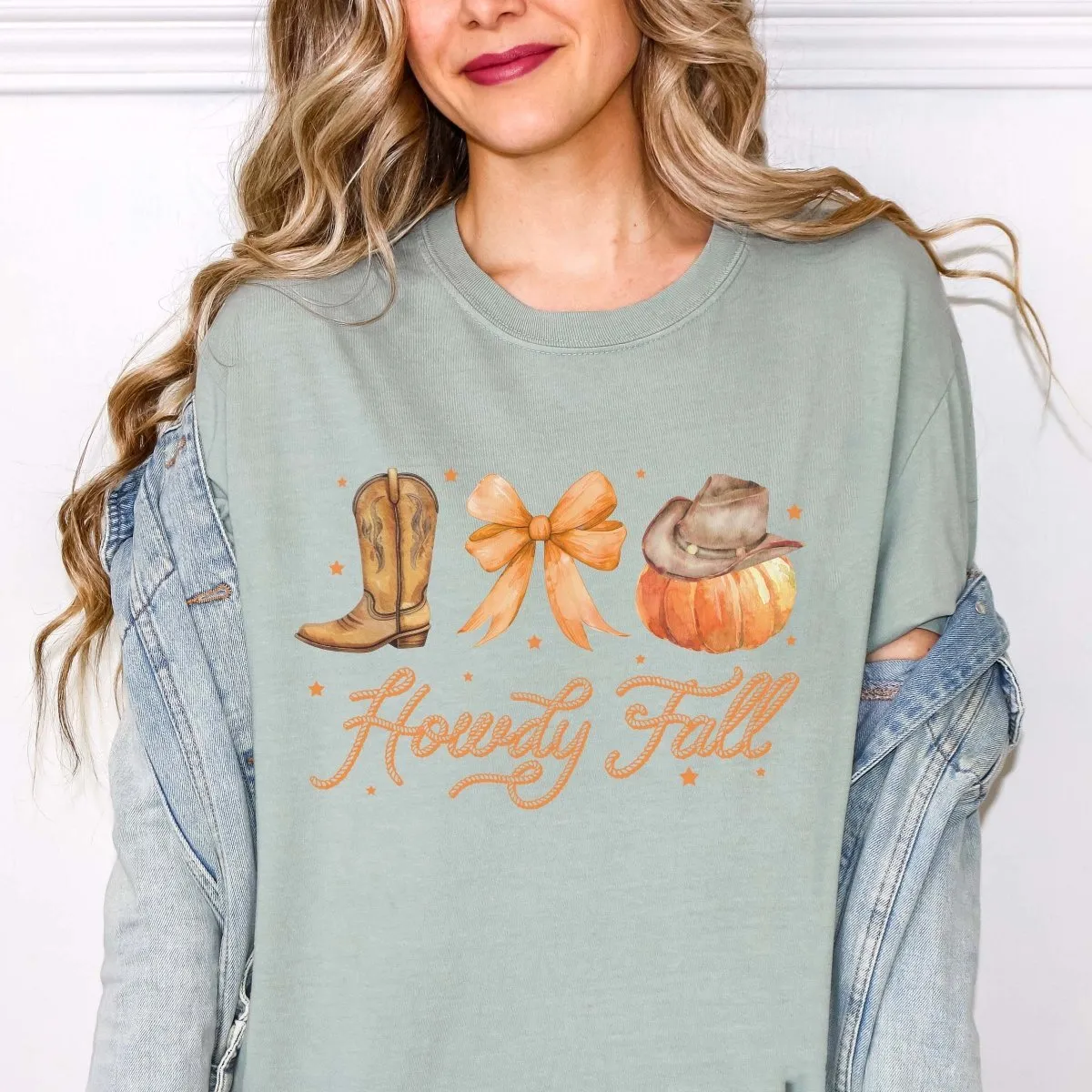 Howdy Fall Boot Bow Pumpkin Comfort Color Wholesale Tee - Fast Shipping