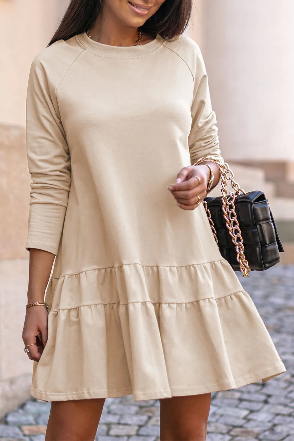 Long Sleeve Scalloped Sweatshirt Dress