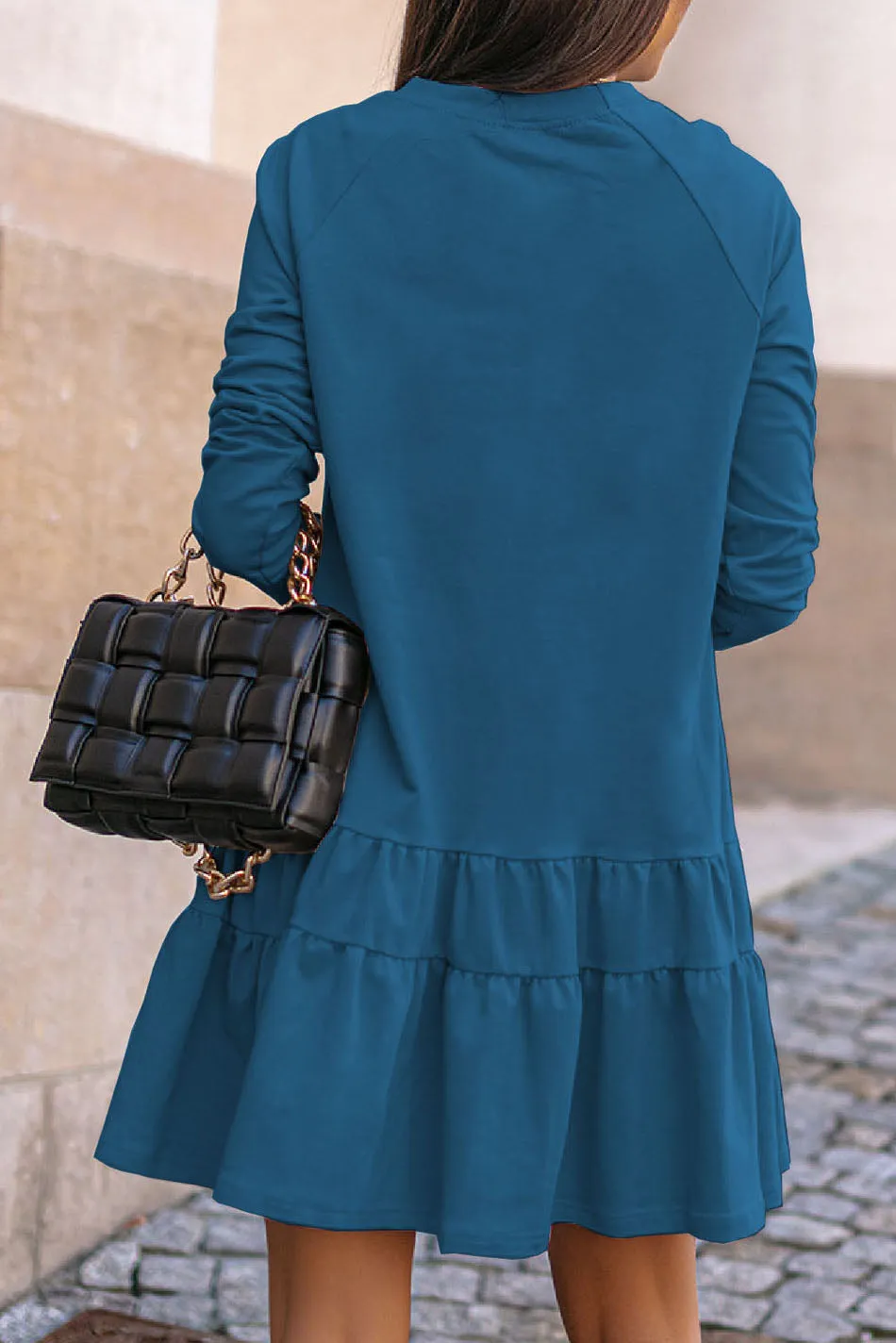 Long Sleeve Scalloped Sweatshirt Dress