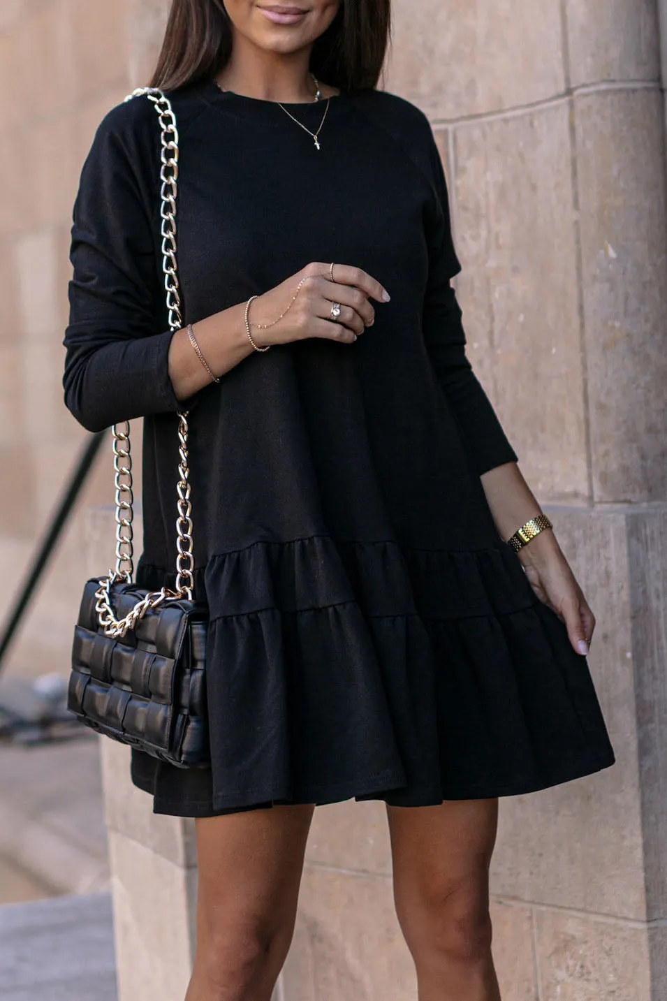 Long Sleeve Scalloped Sweatshirt Dress