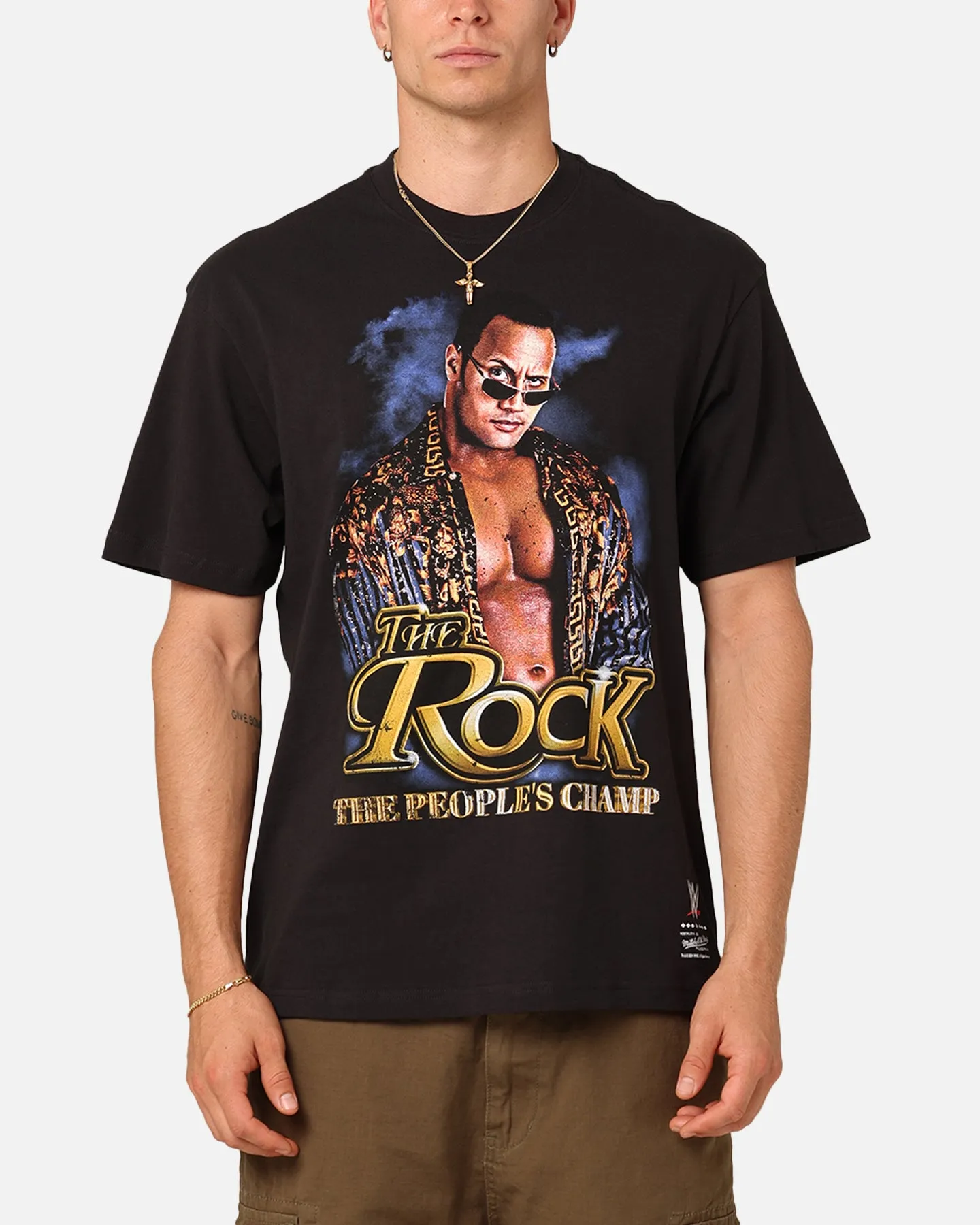 Mitchell & Ness X WWE Dwayne "The Rock" Johnson The People's Champ T-Shirt Overdyed Black