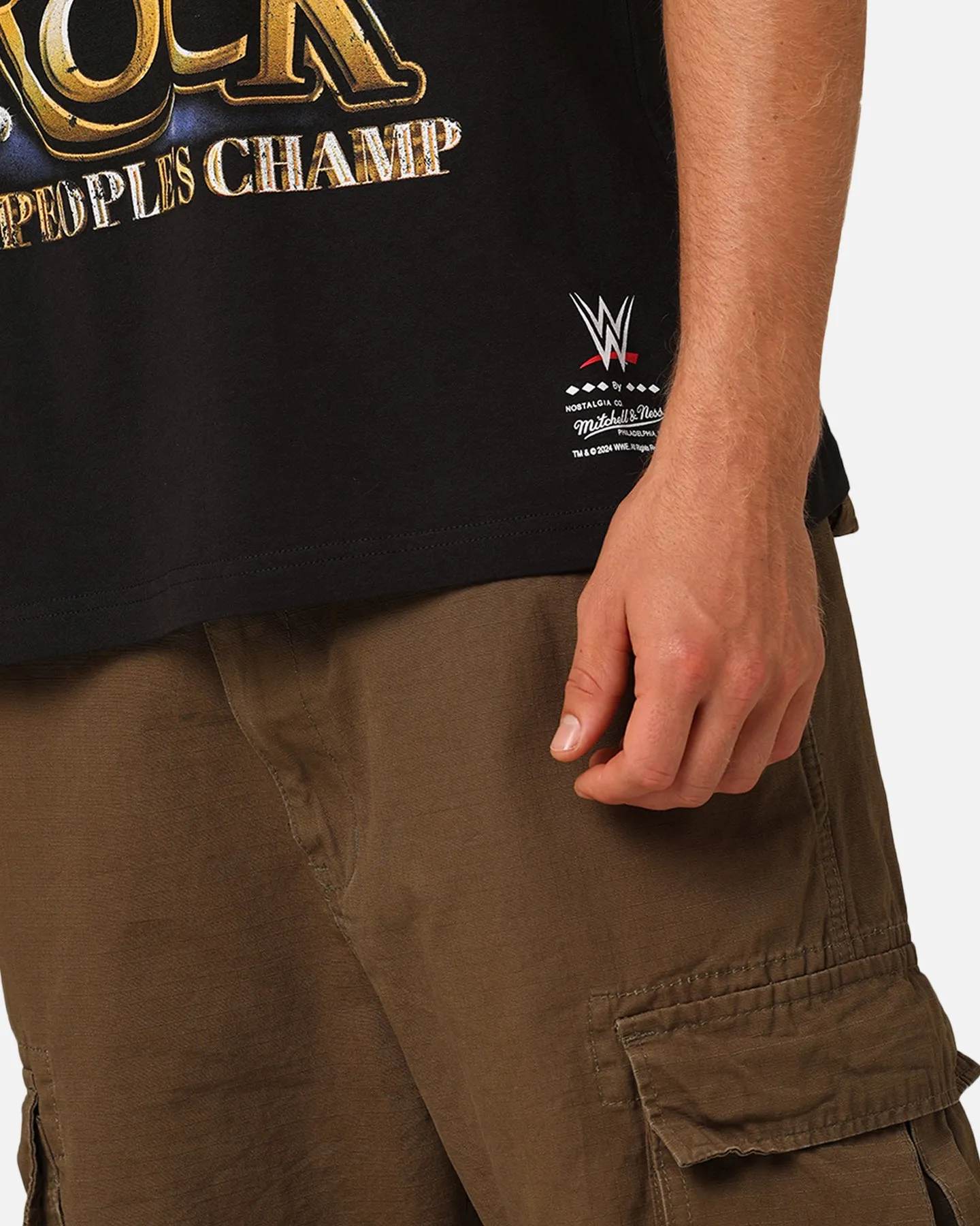 Mitchell & Ness X WWE Dwayne "The Rock" Johnson The People's Champ T-Shirt Overdyed Black