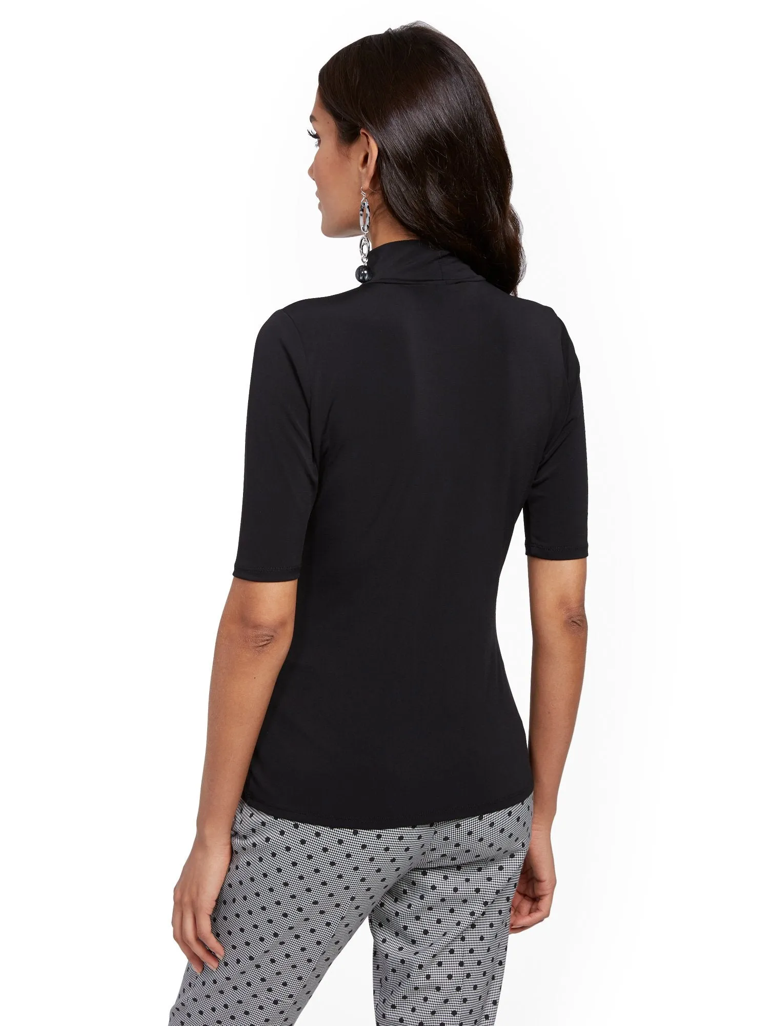 Mock-Neck Elbow-Sleeve Top - 7th Avenue