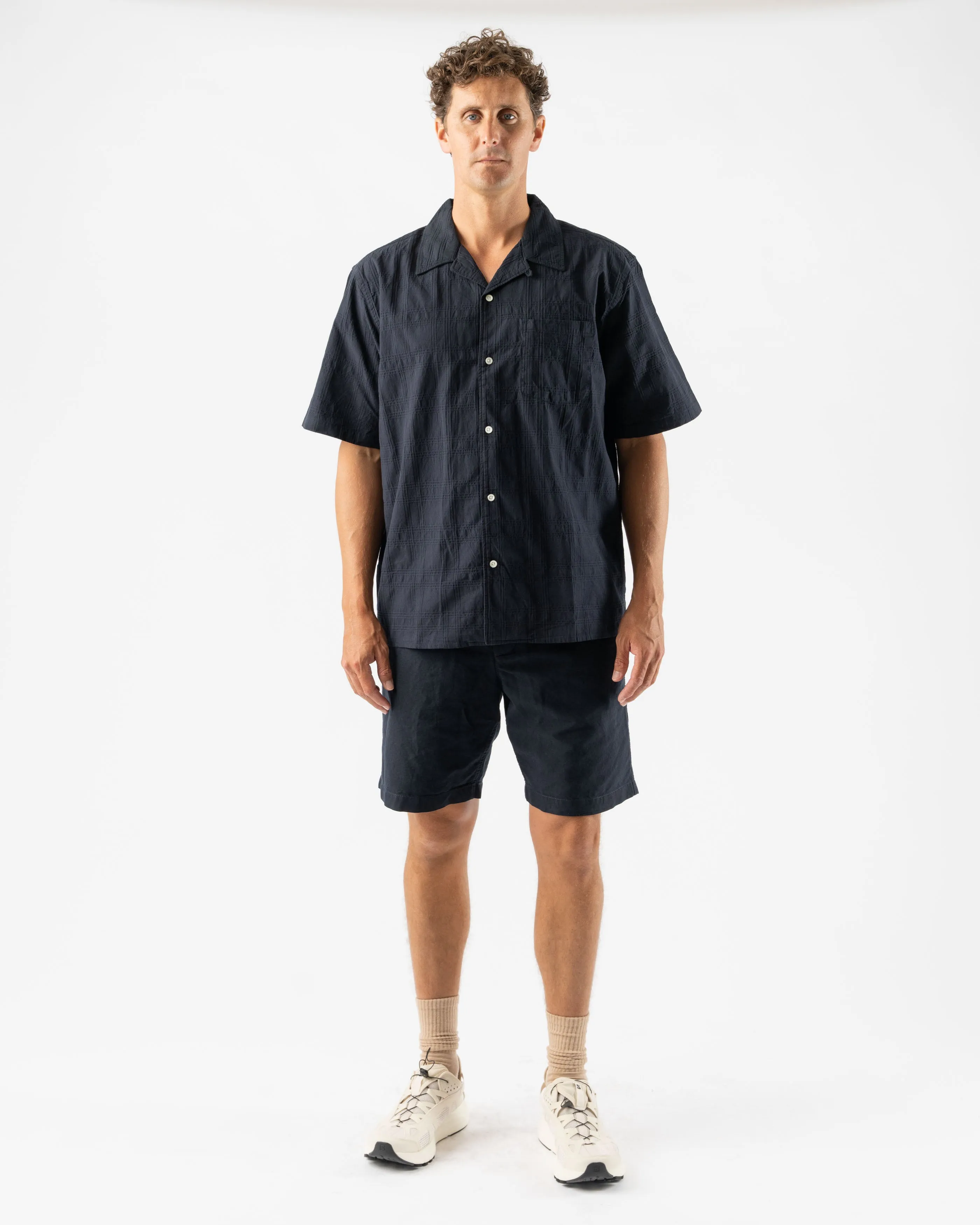 Norse Projects Carsten Relaxed Dobby Check Shirt in Dark Navy