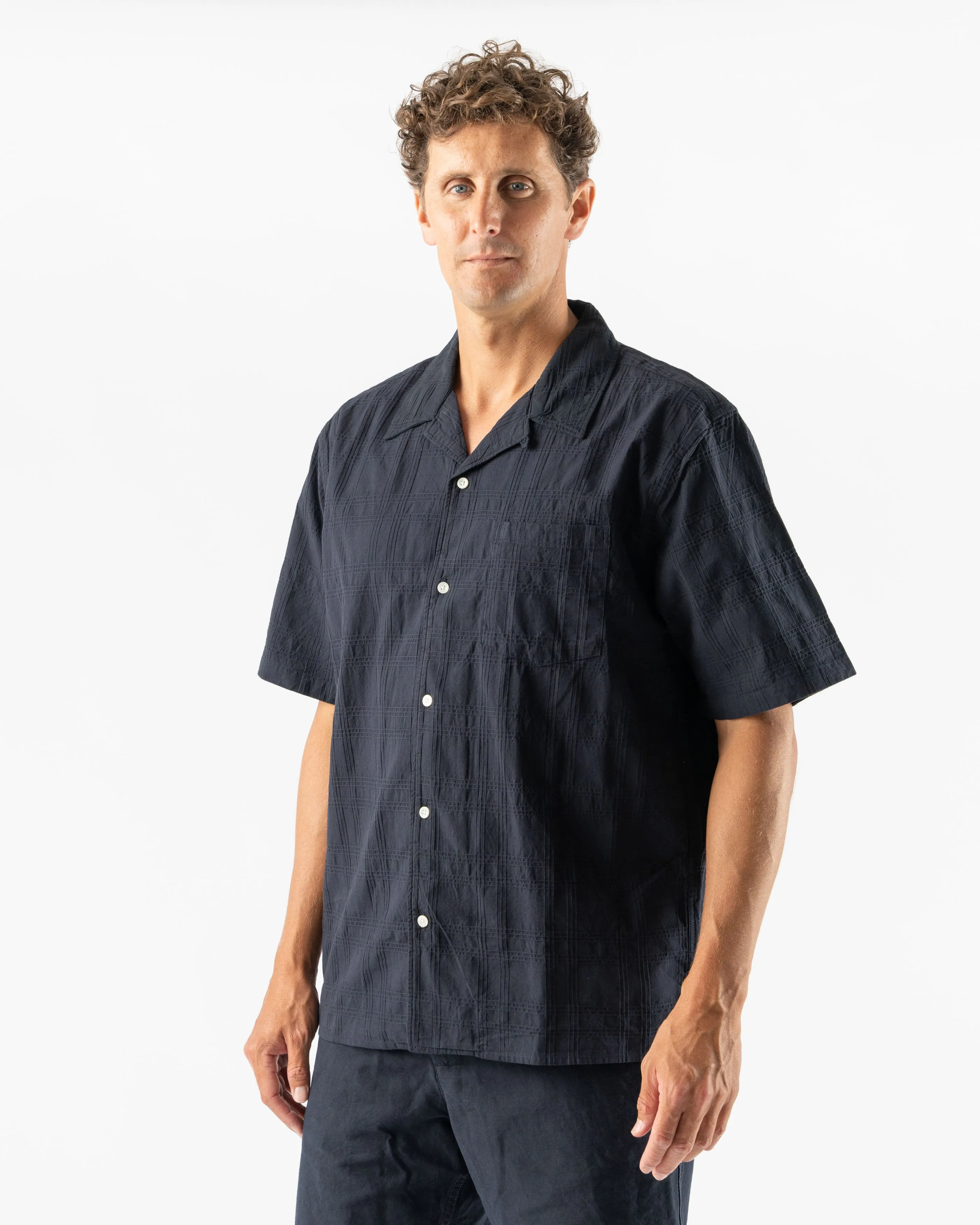 Norse Projects Carsten Relaxed Dobby Check Shirt in Dark Navy