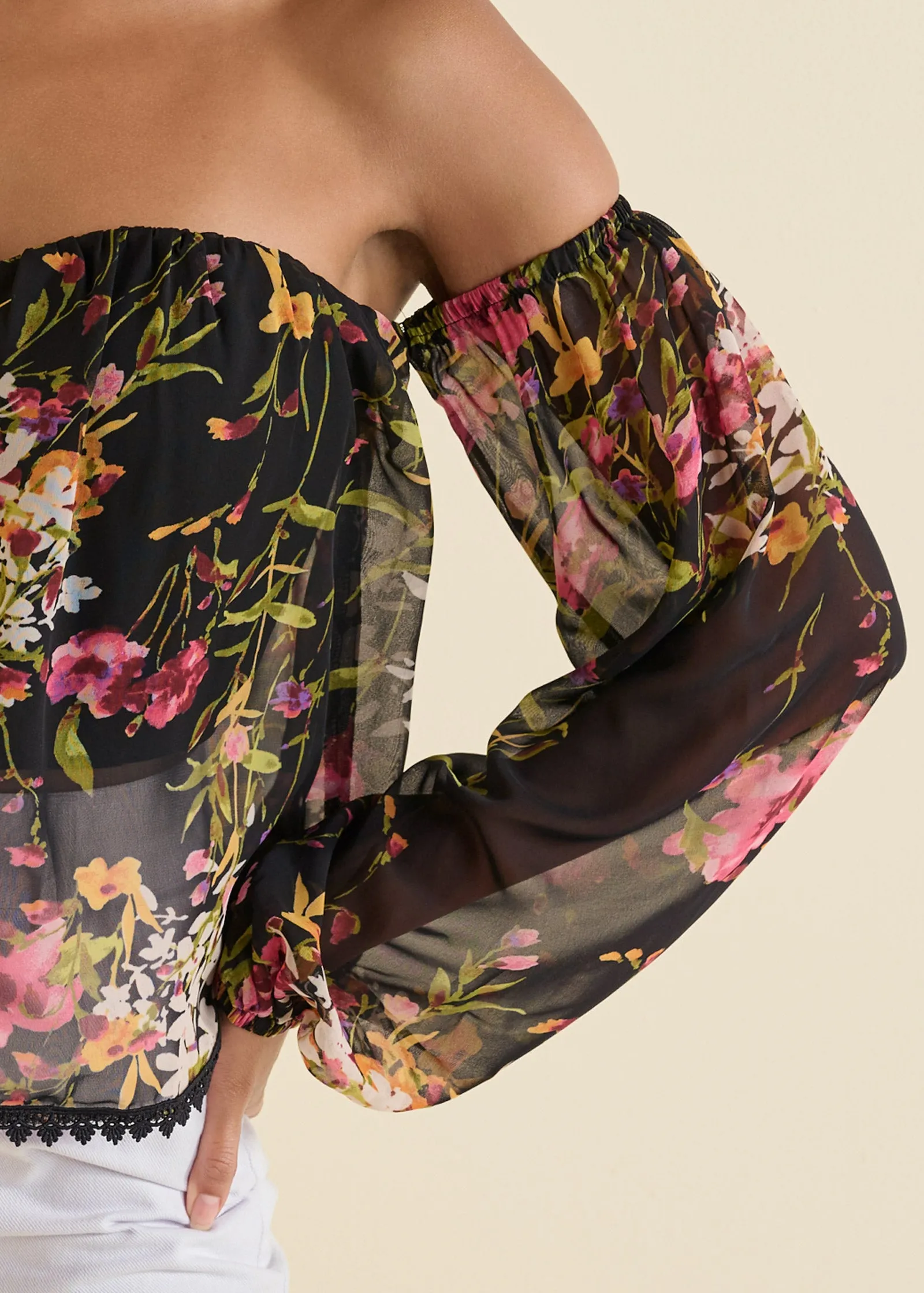 Off-The-Shoulder Floral Top - Black Multi