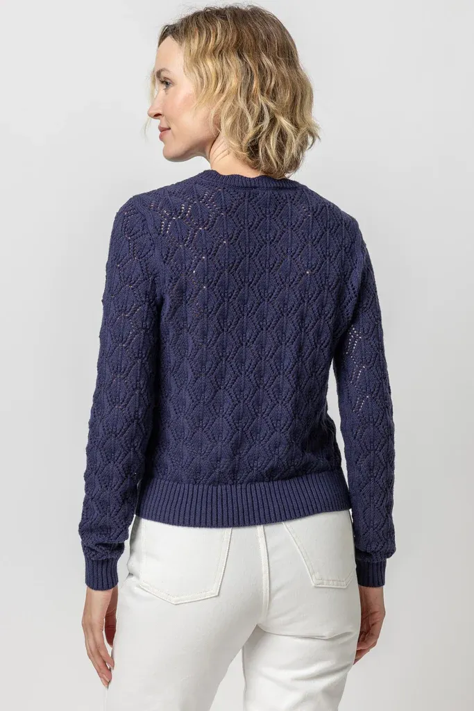 PA2454 Lilla P Pointelle Stitch Crewneck Sweater