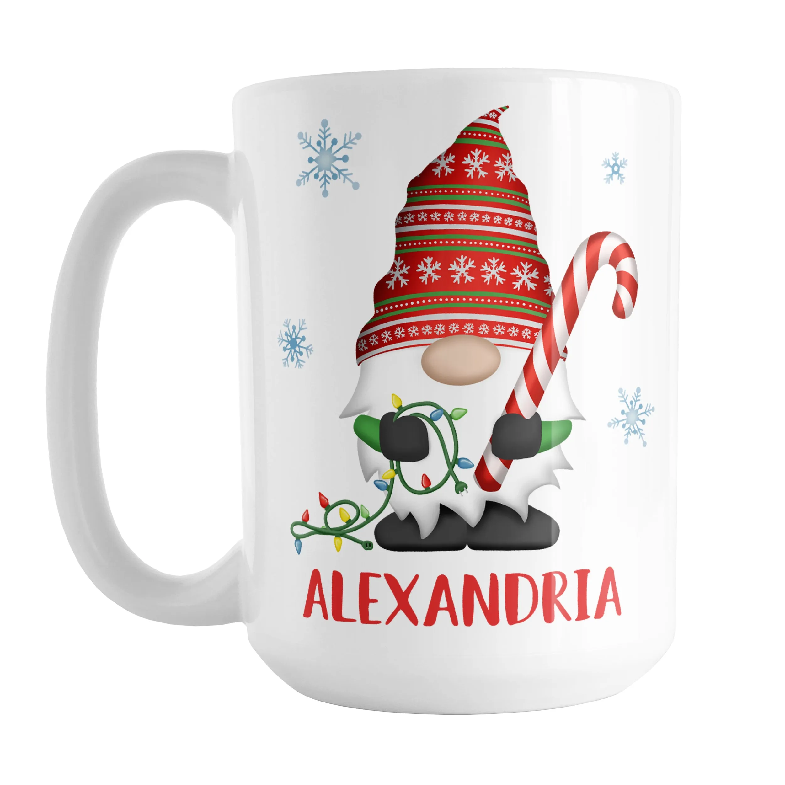 Personalized Holiday Candy Cane Gnome Mug