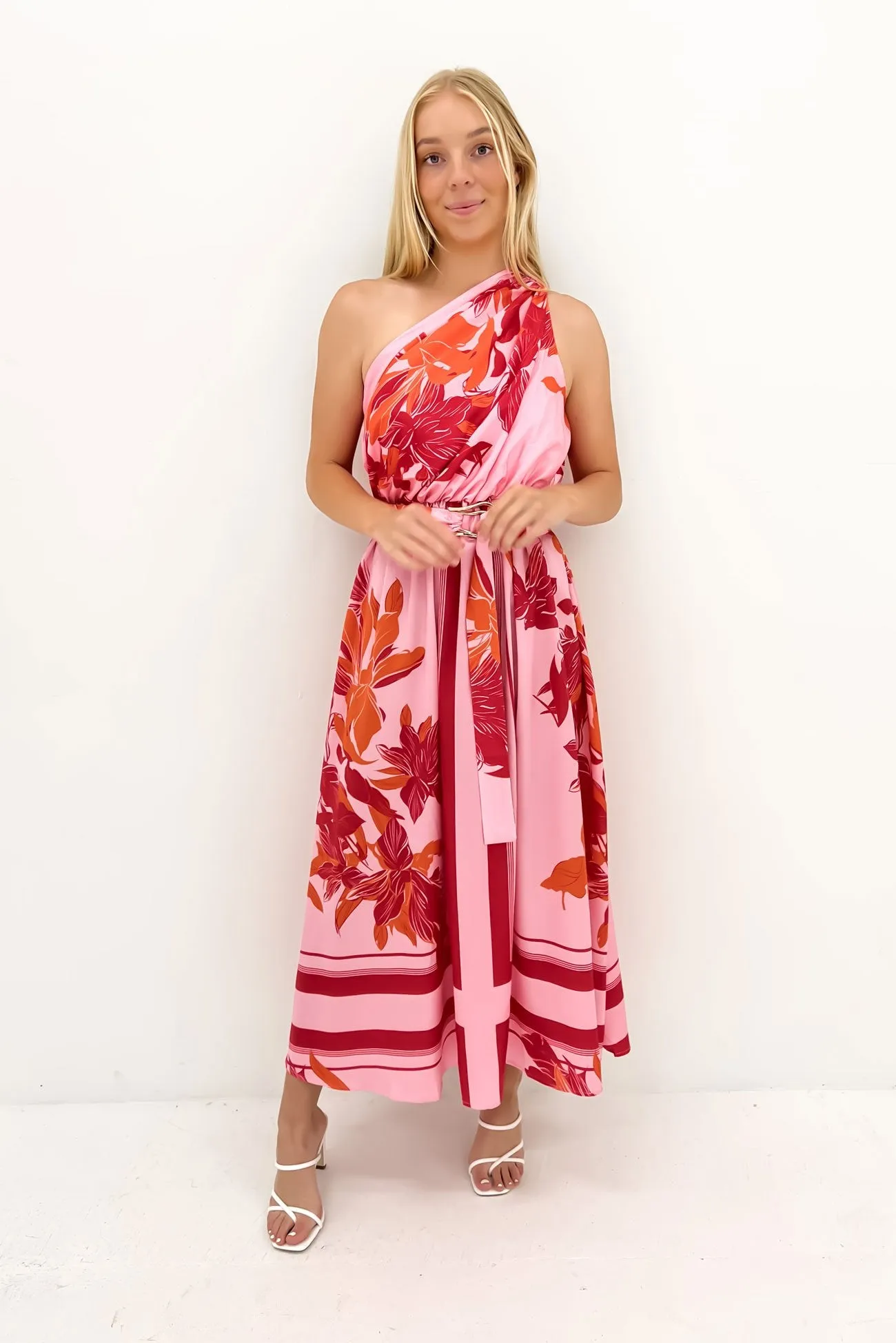 Phoenix Midi Dress Pink Orange