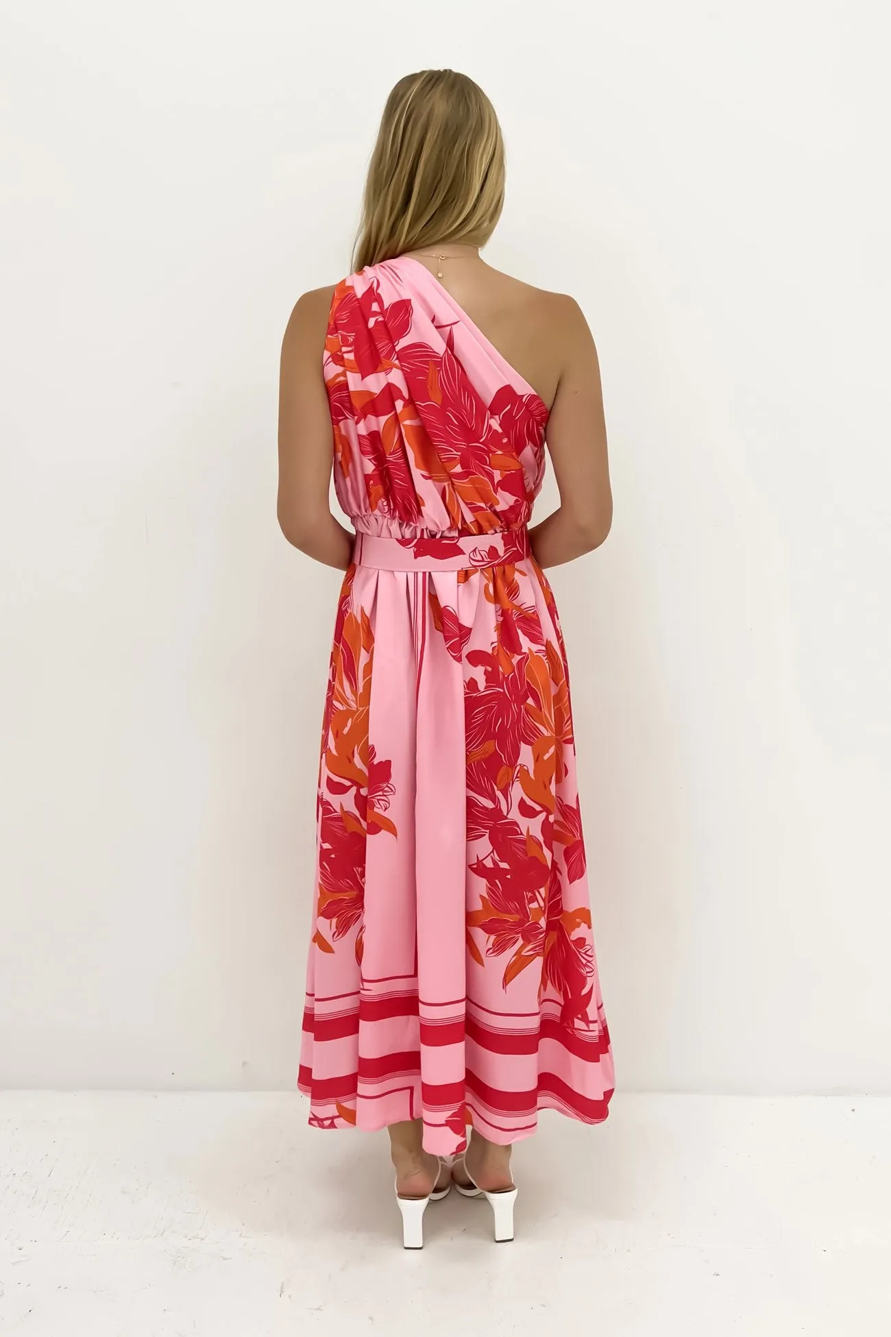 Phoenix Midi Dress Pink Orange