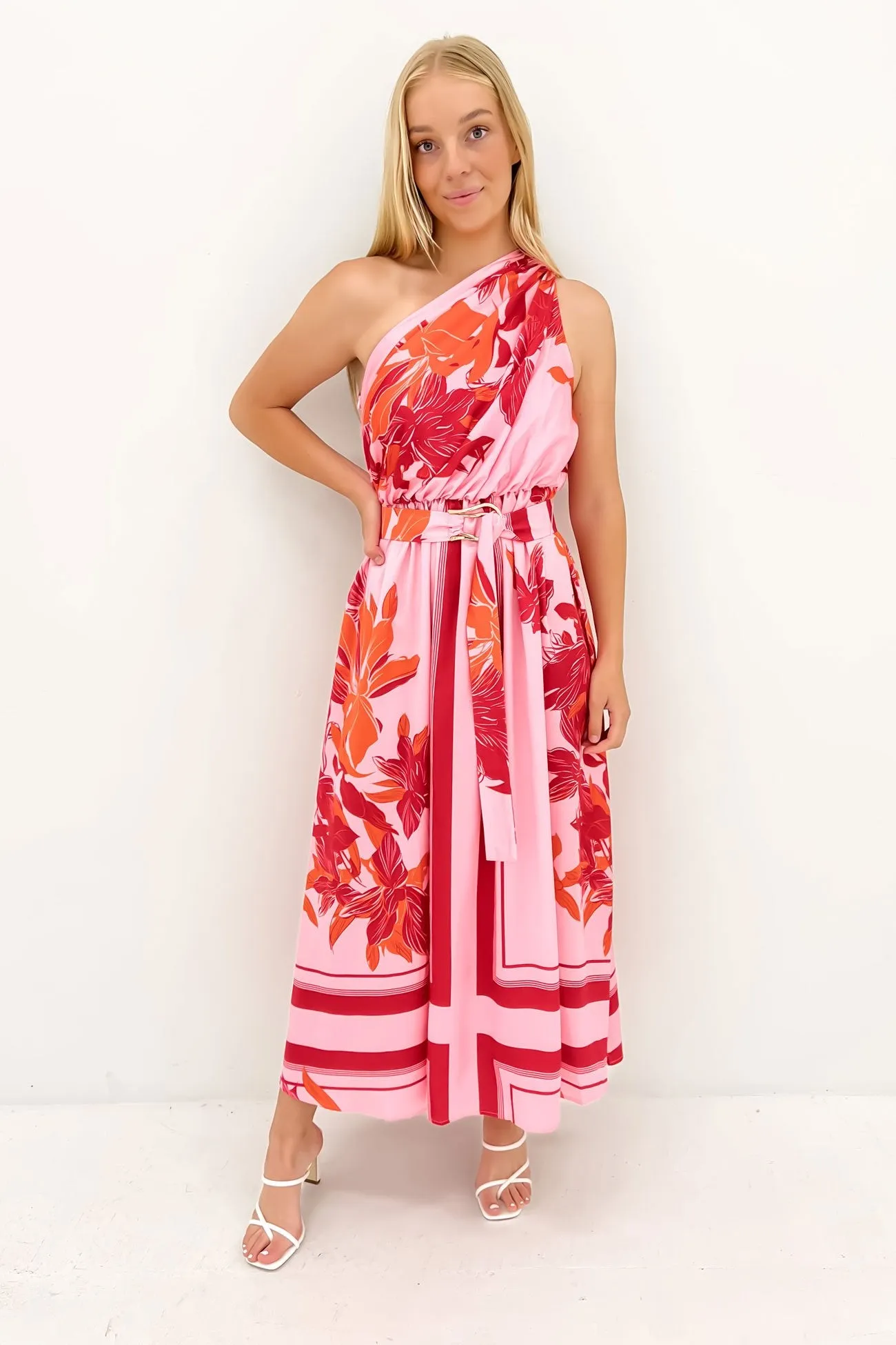 Phoenix Midi Dress Pink Orange