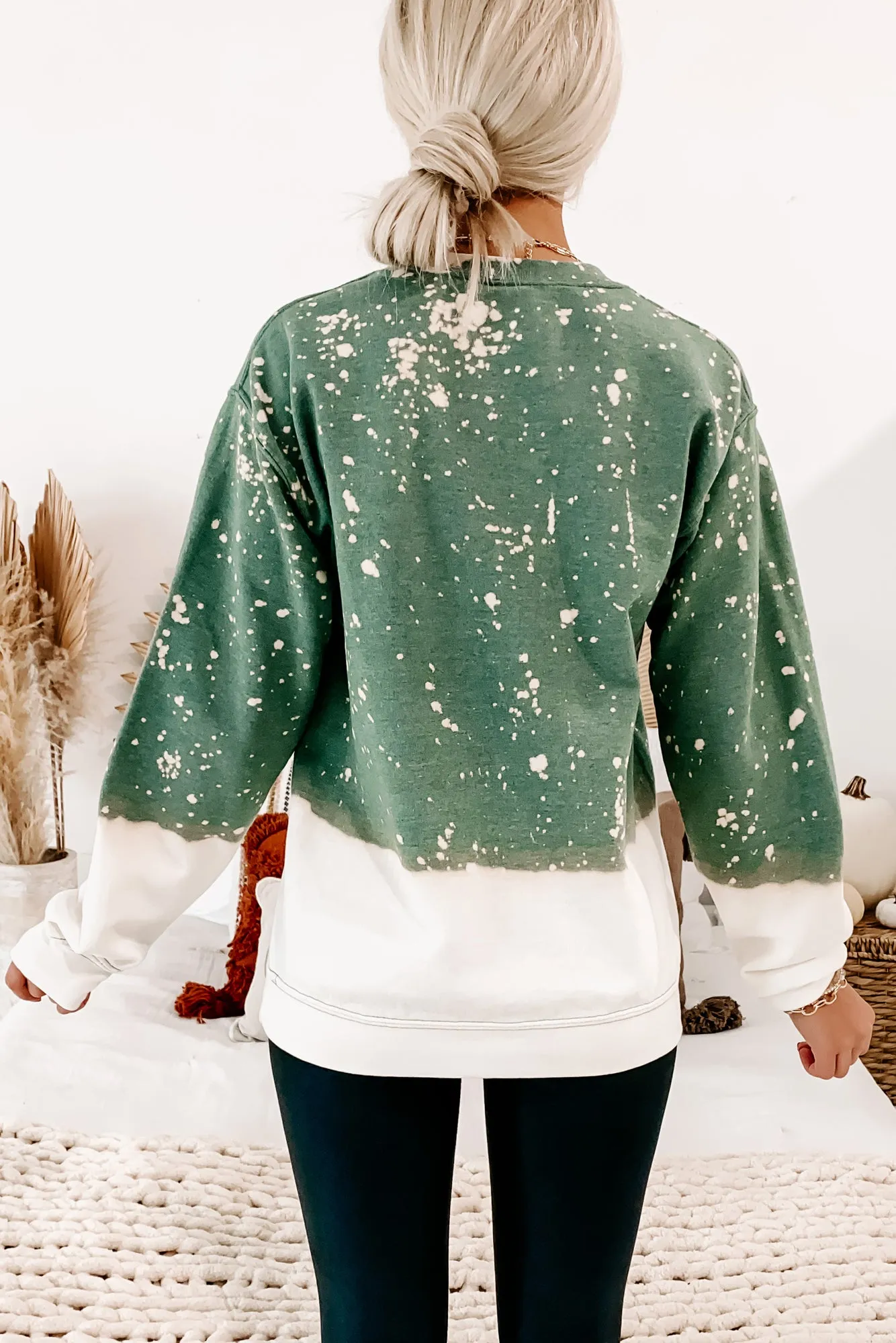 "Spread Cheer" Bleached Graphic Sweatshirt (Hunter Green)