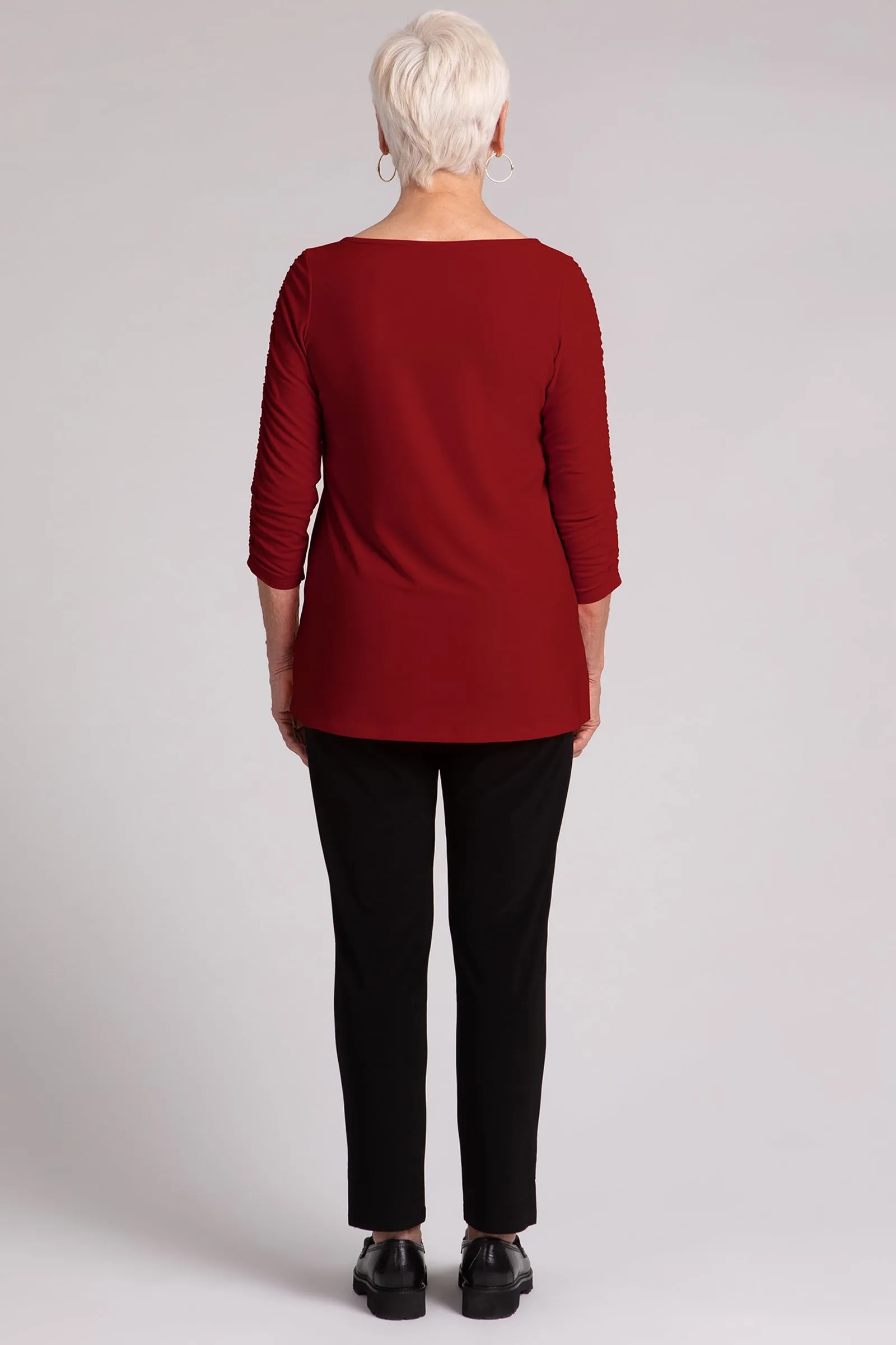 Revelry Top with Rusched Sleeve | Red