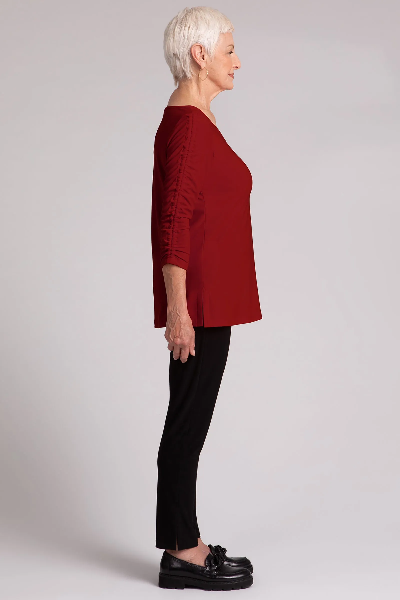 Revelry Top with Rusched Sleeve | Red