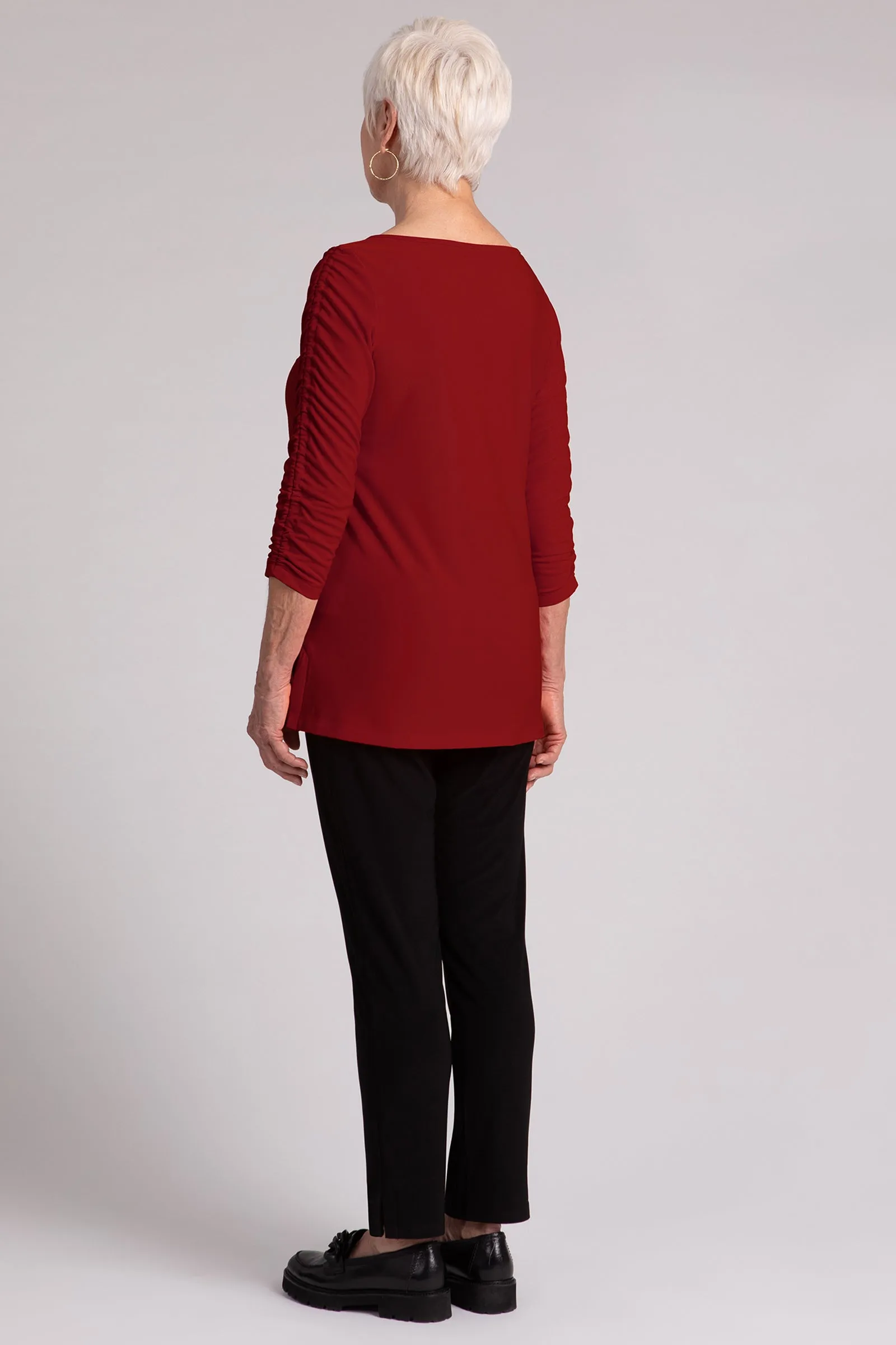 Revelry Top with Rusched Sleeve | Red