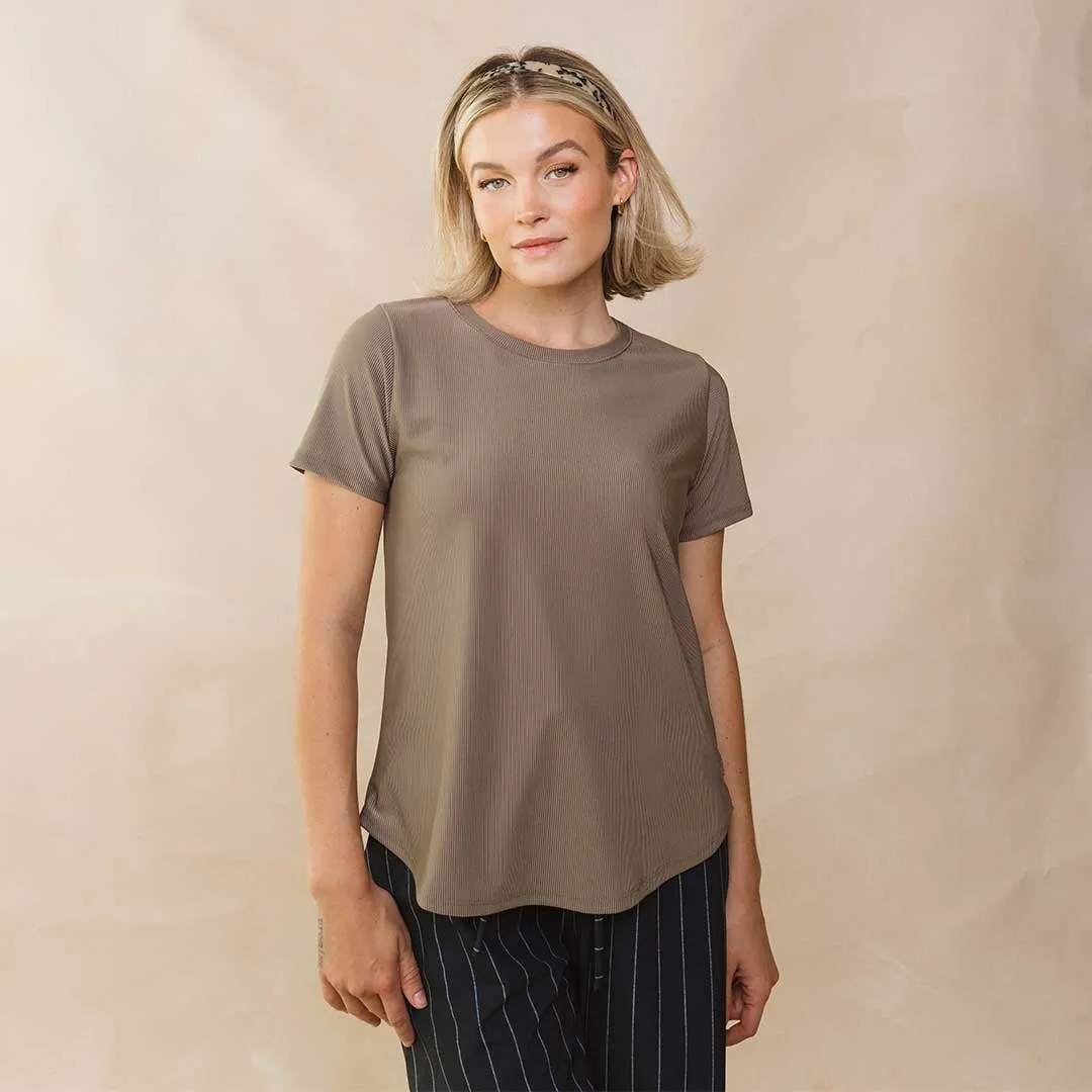 Ribbed Basic Crew Neck Tee, Cappucino