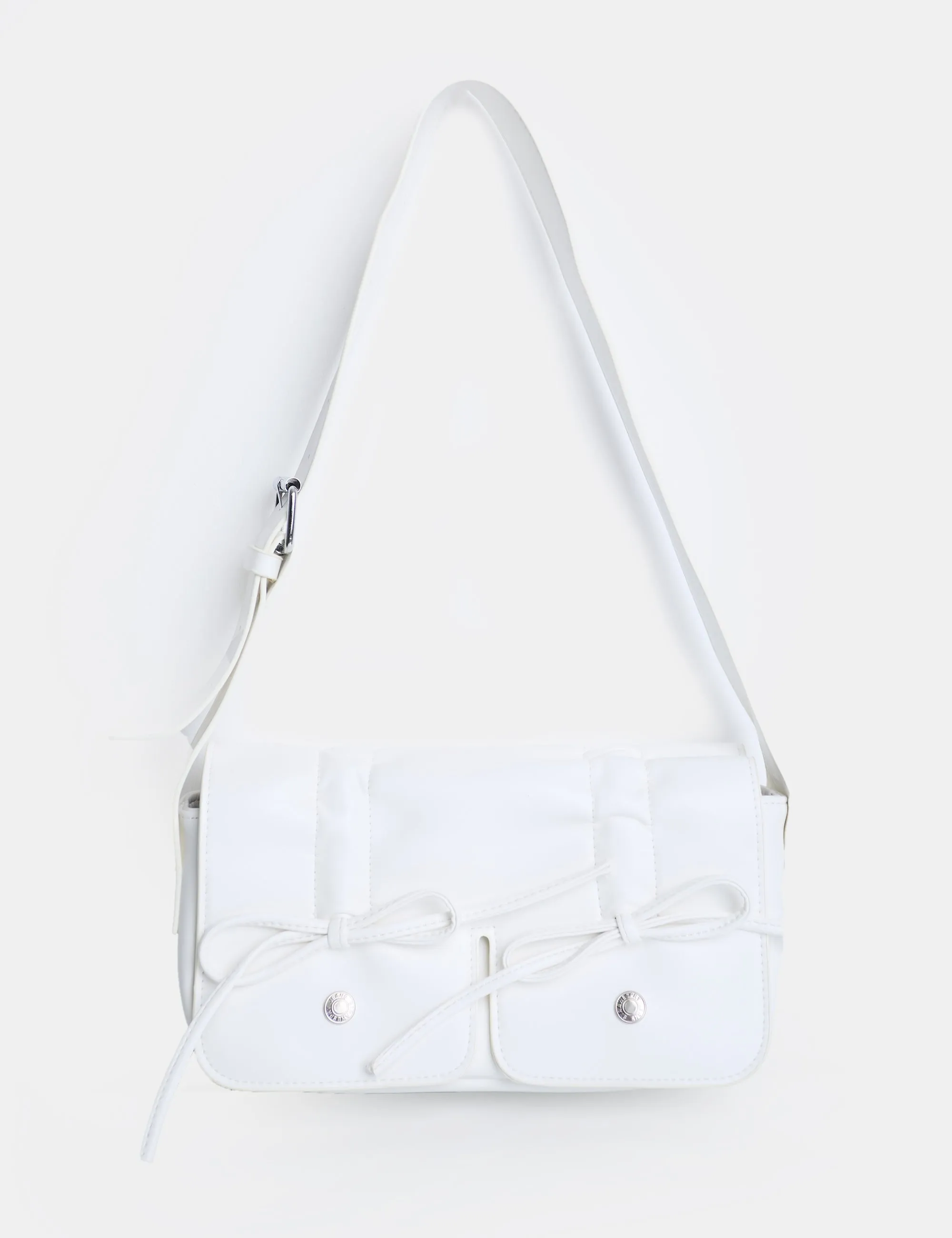 Ribbon White Ruched Shoulder Bag